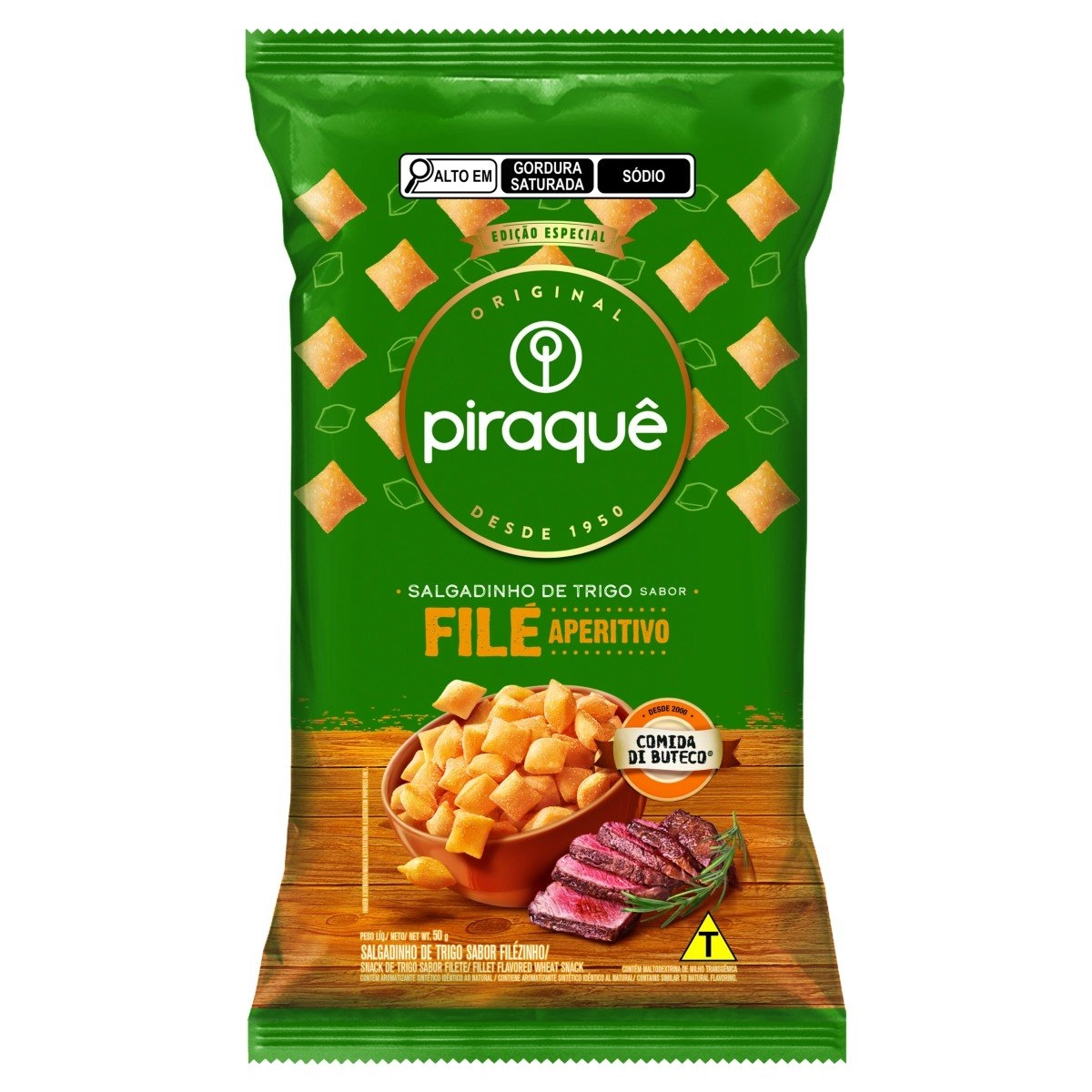 Salgadinho de Trigo Filé Aperitivo Piraquê Comida di Buteco Pacote 50g