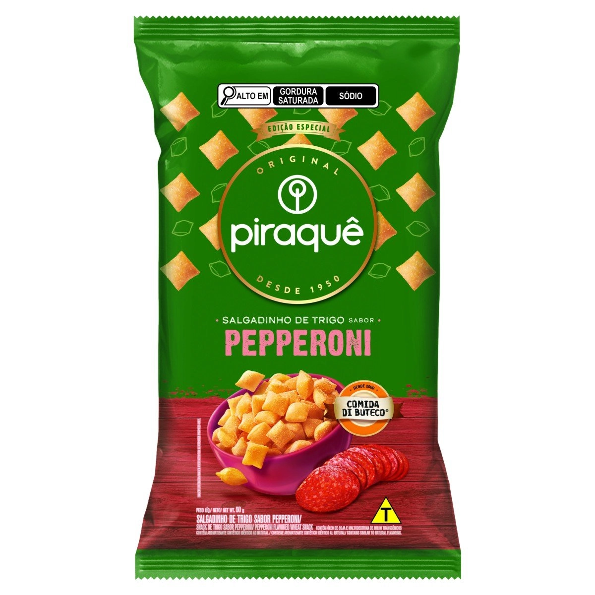 Salgadinho de Trigo Pepperoni Piraquê Comida di Buteco Pacote 50g