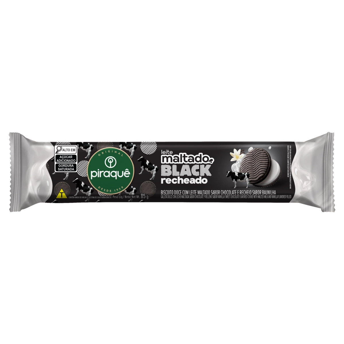 Biscoito Leite Maltado Black Recheio Baunilha Piraquê Pacote 85g