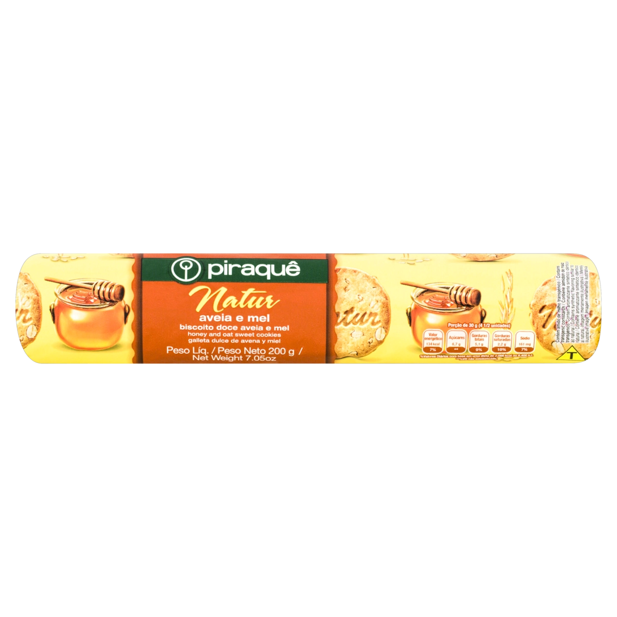 Biscoito Aveia E Mel Piraquê Natur Pacote 200g