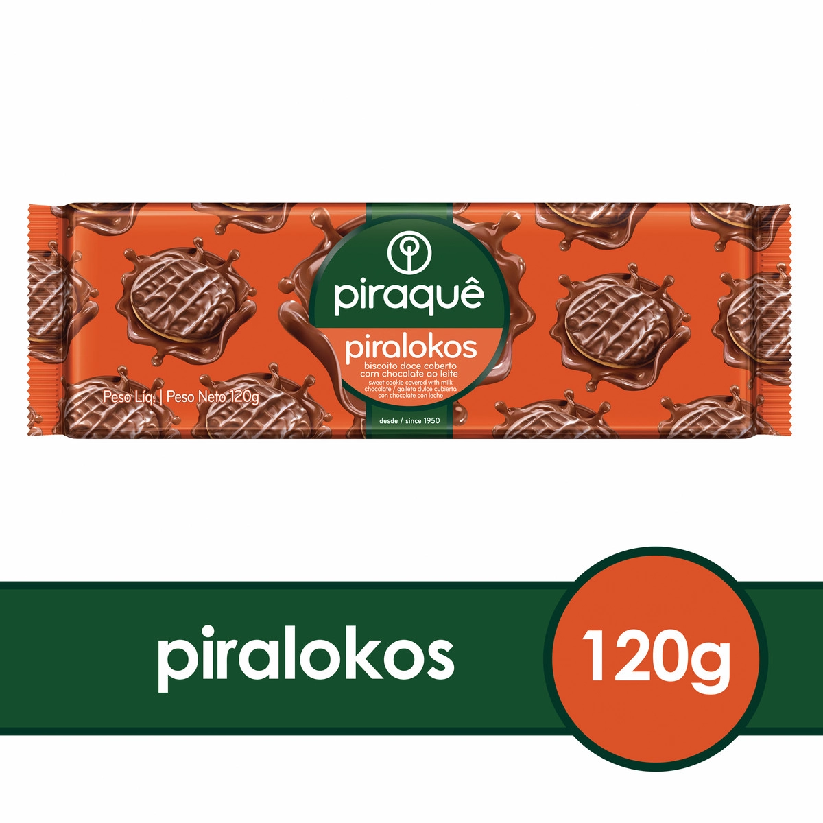 Biscoito Cobertura Chocolate Ao Leite Piraquê Piralokos Pacote 120g
