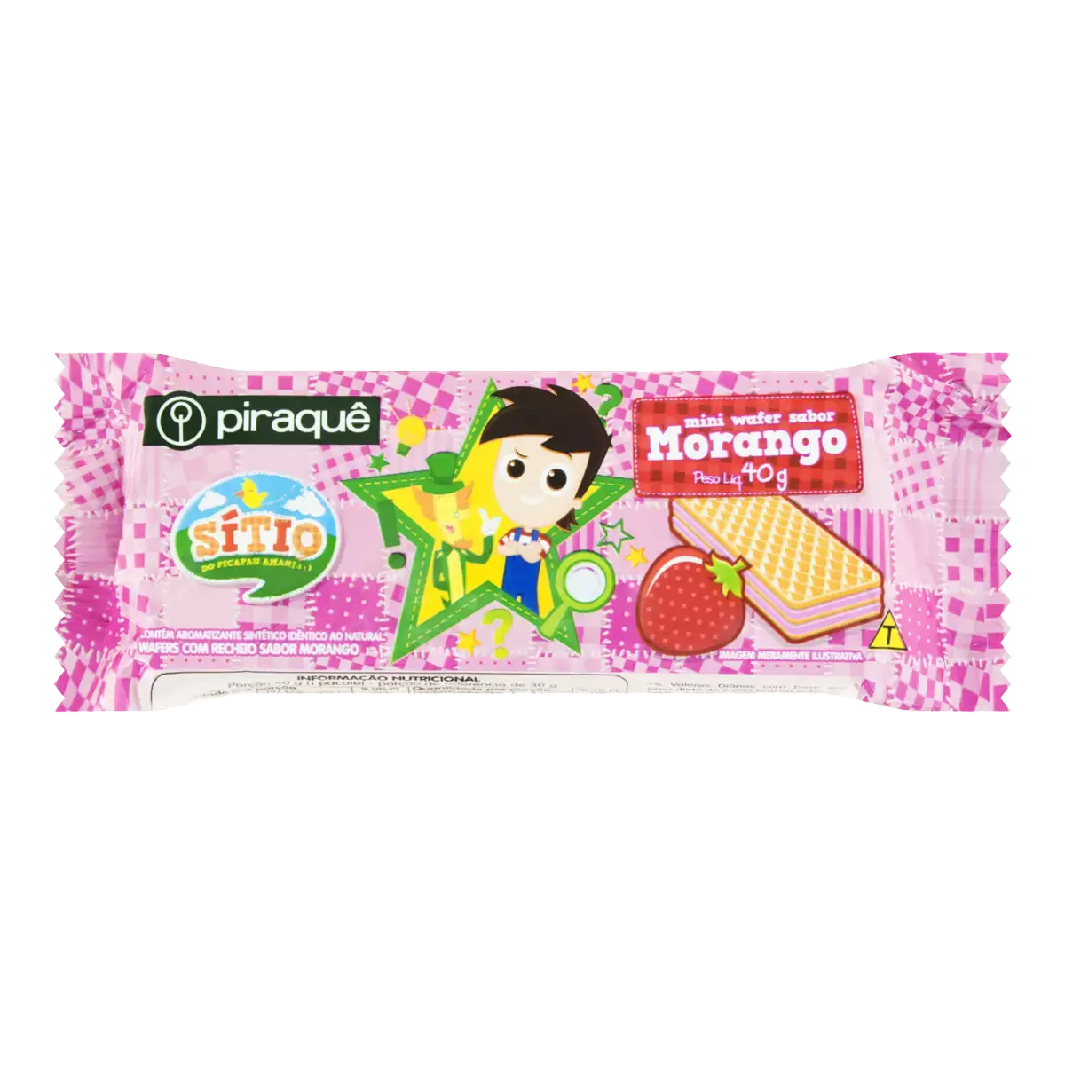 Biscoito Wafer Morango Sítio Do Pica Pau Amarelo Piraquê Pacote 40g