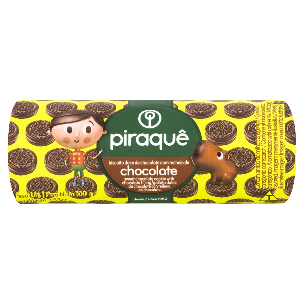 Biscoito Chocolate Recheio Chocolate Piraquê Pacote 100g