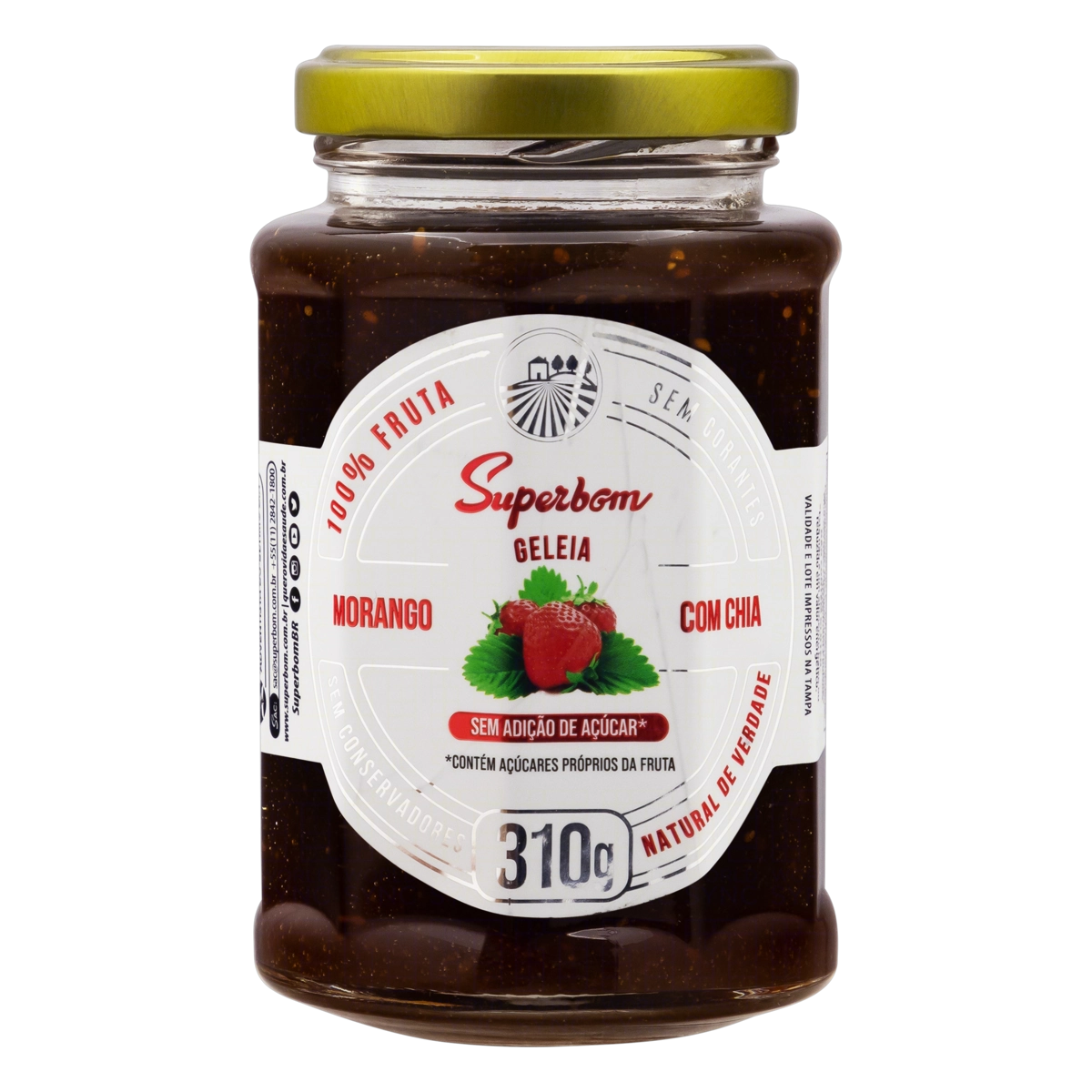 Geleia 100 Fruta Morango Com Chia Superbom Vidro 310g