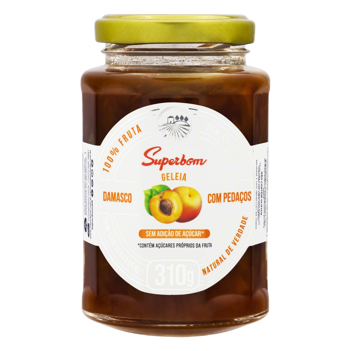 Geleia 100 Fruta Damasco Com Pedaços Superbom Vidro 310g