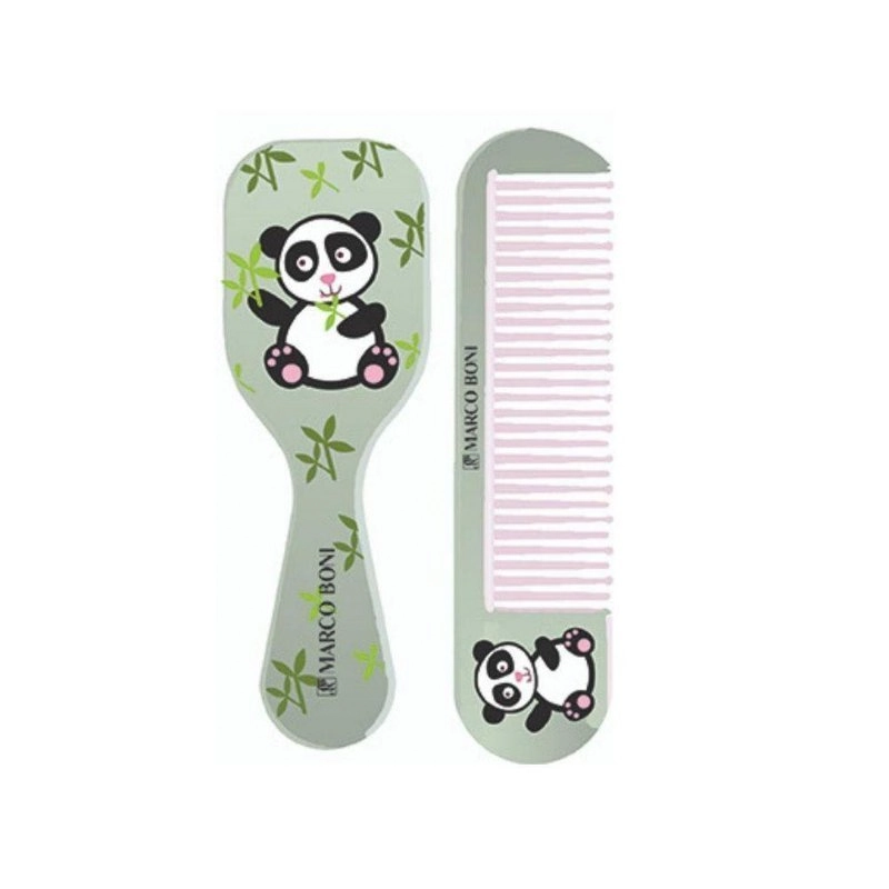 Kit Escova Zoo Mania Panda Cerdas Macia e Pente Marco Boni