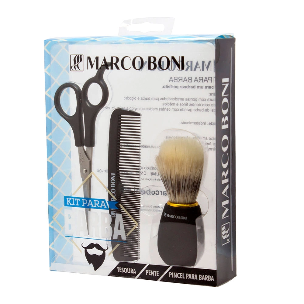 Kit Masculino Para Barba Tesoura, Pincel e Pente Marco Boni