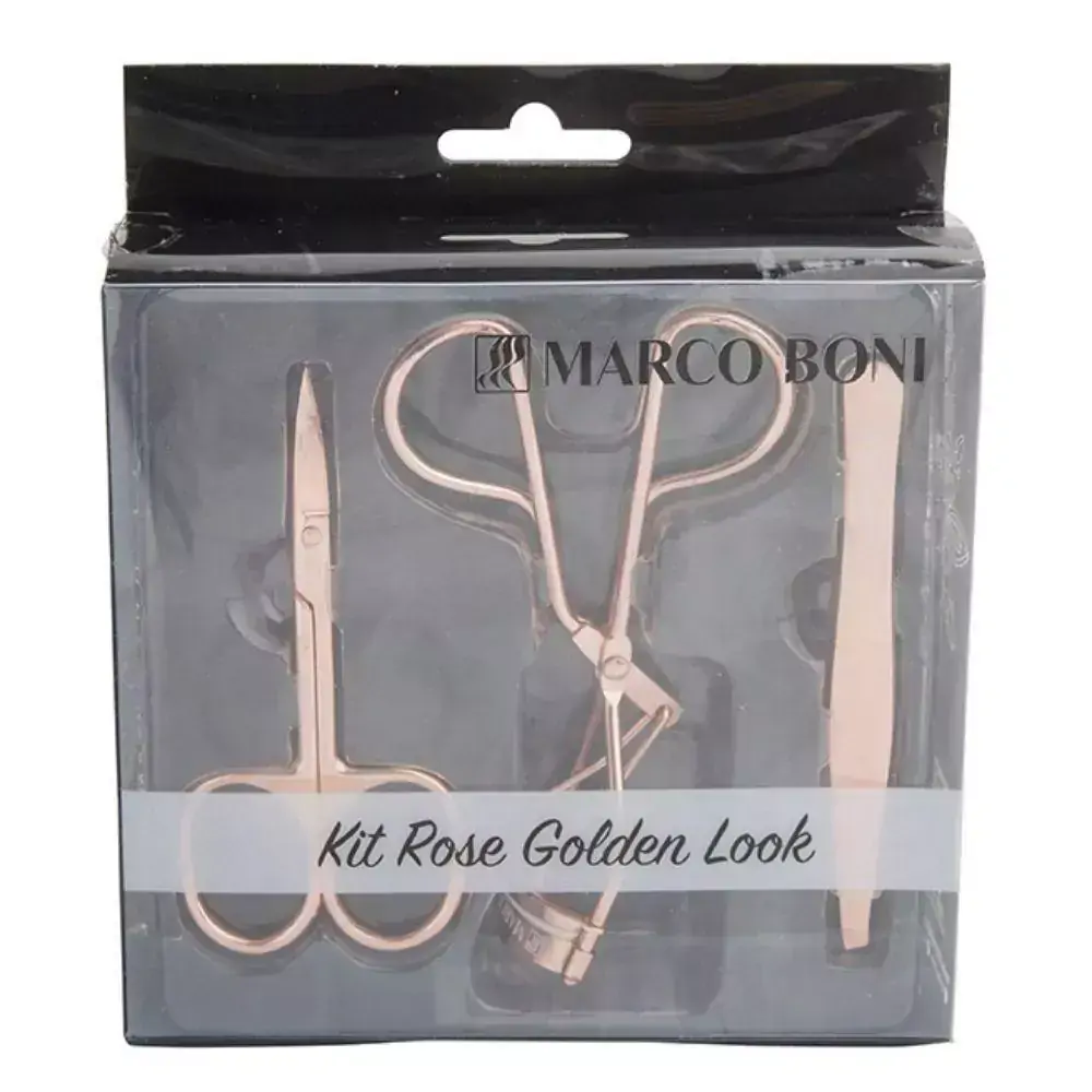 Kit Rose Golden Pinça Tesoura Curvador De Cílios Marco Boni
