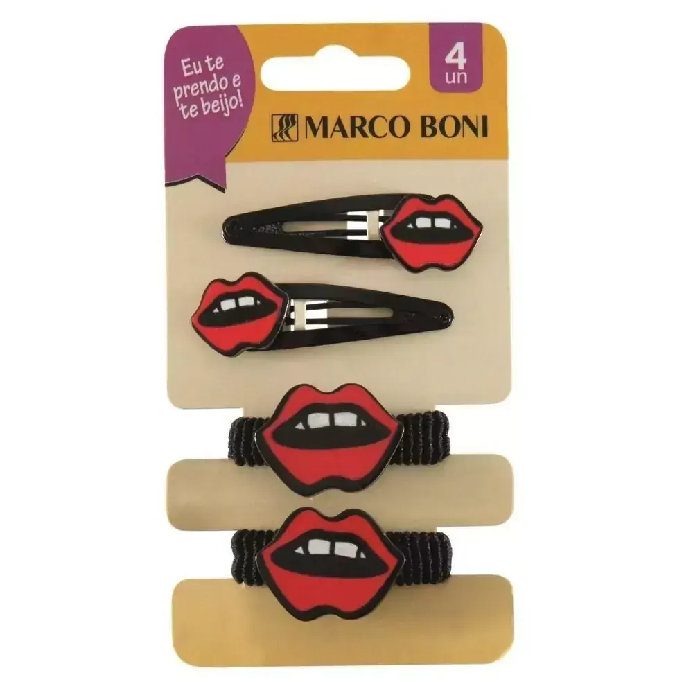 Kit Com 2 Elásticos e 2 Tic Tac De Cabelo Kiss Marco Boni