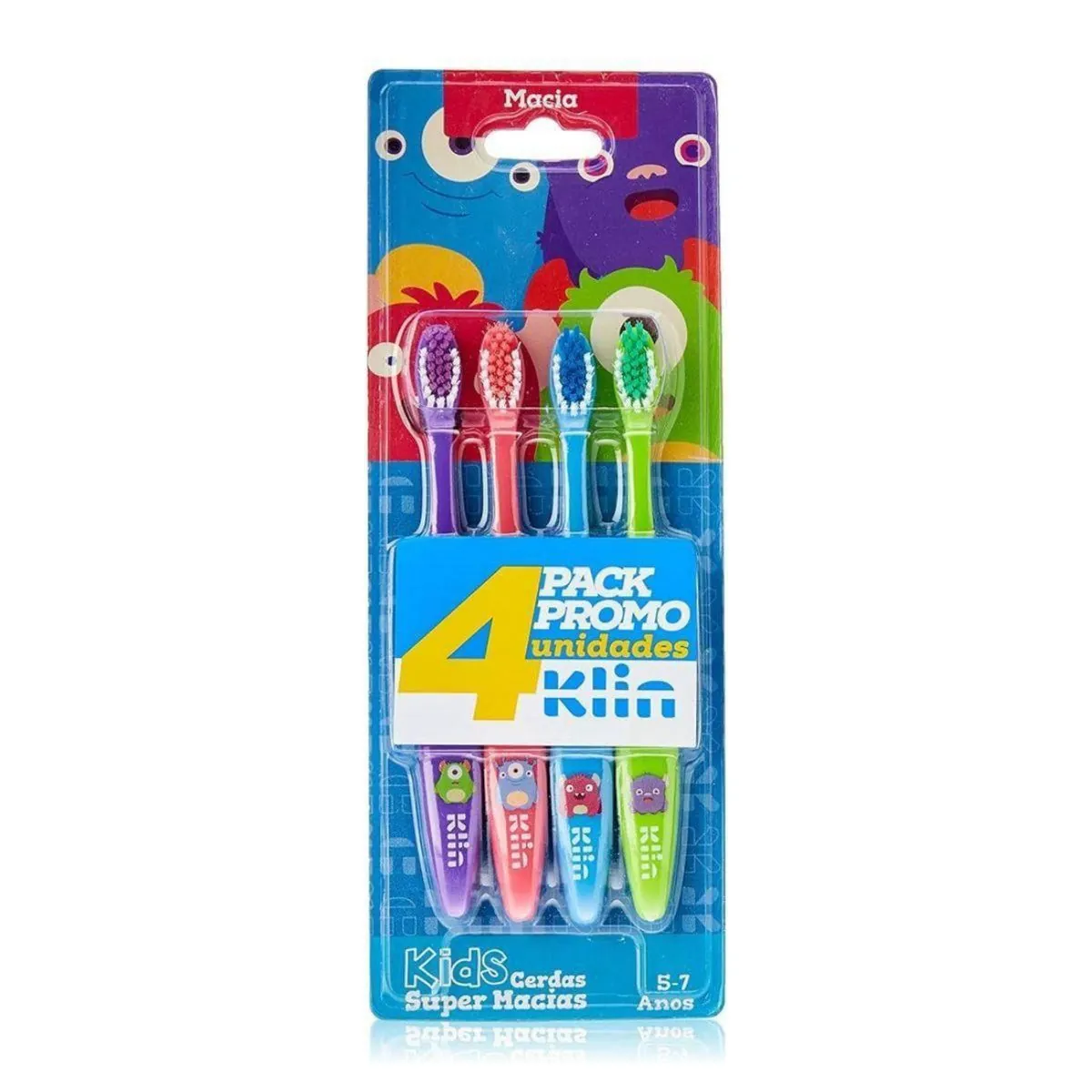 Kit 4 Unid Escovas Dentais Infantil Monstrinhos 9122, Klin