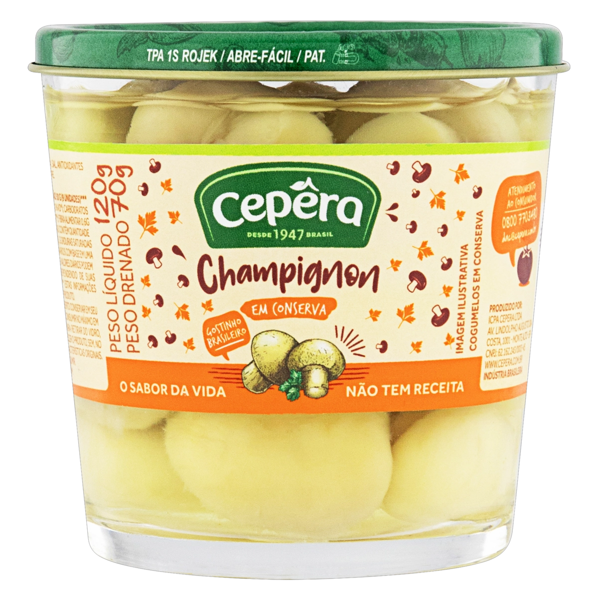 Cogumelo Champignon em Conserva Cepêra Vidro 70g
