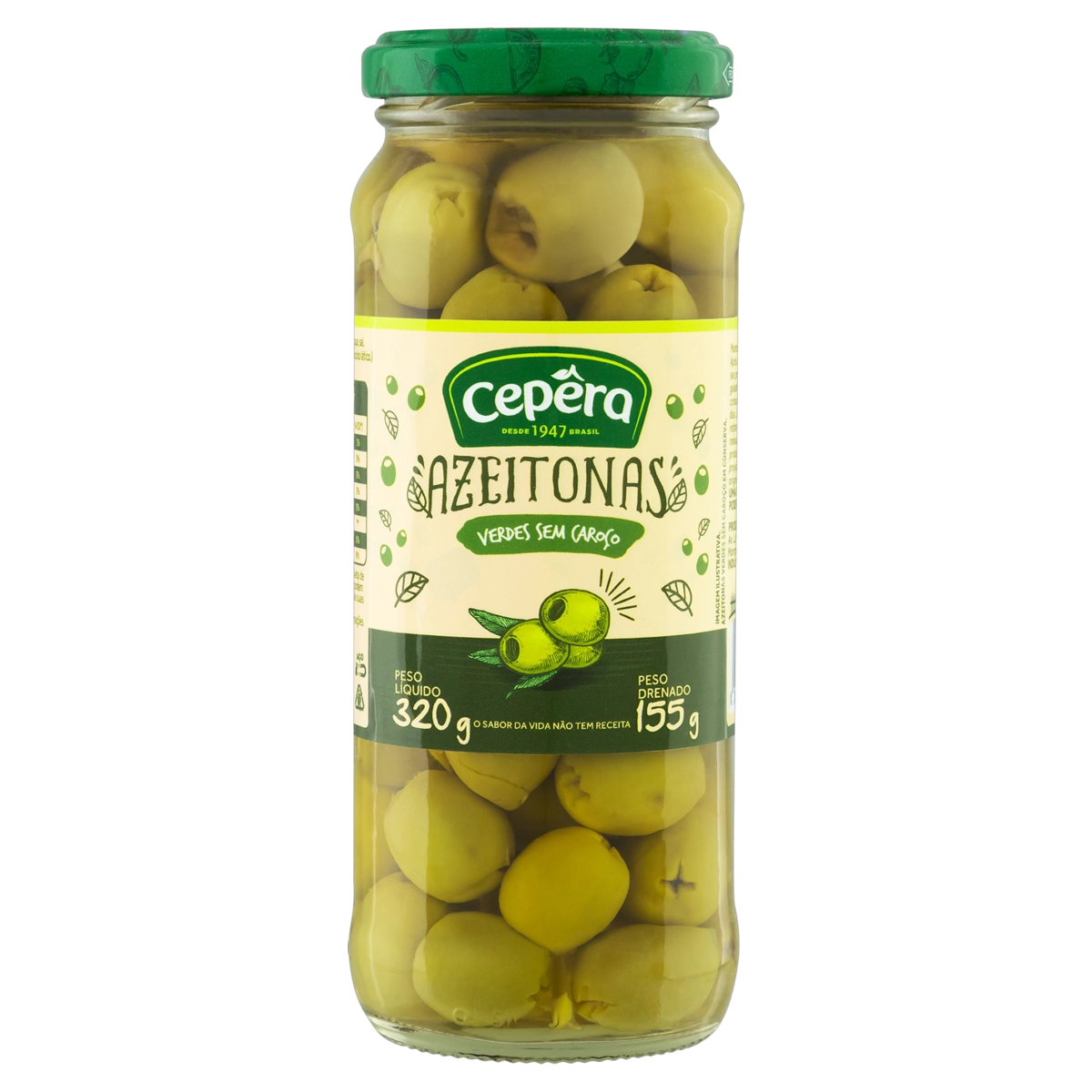 Azeitona Verde Em Conserva Sem Caroço Cepêra Vidro 155g
