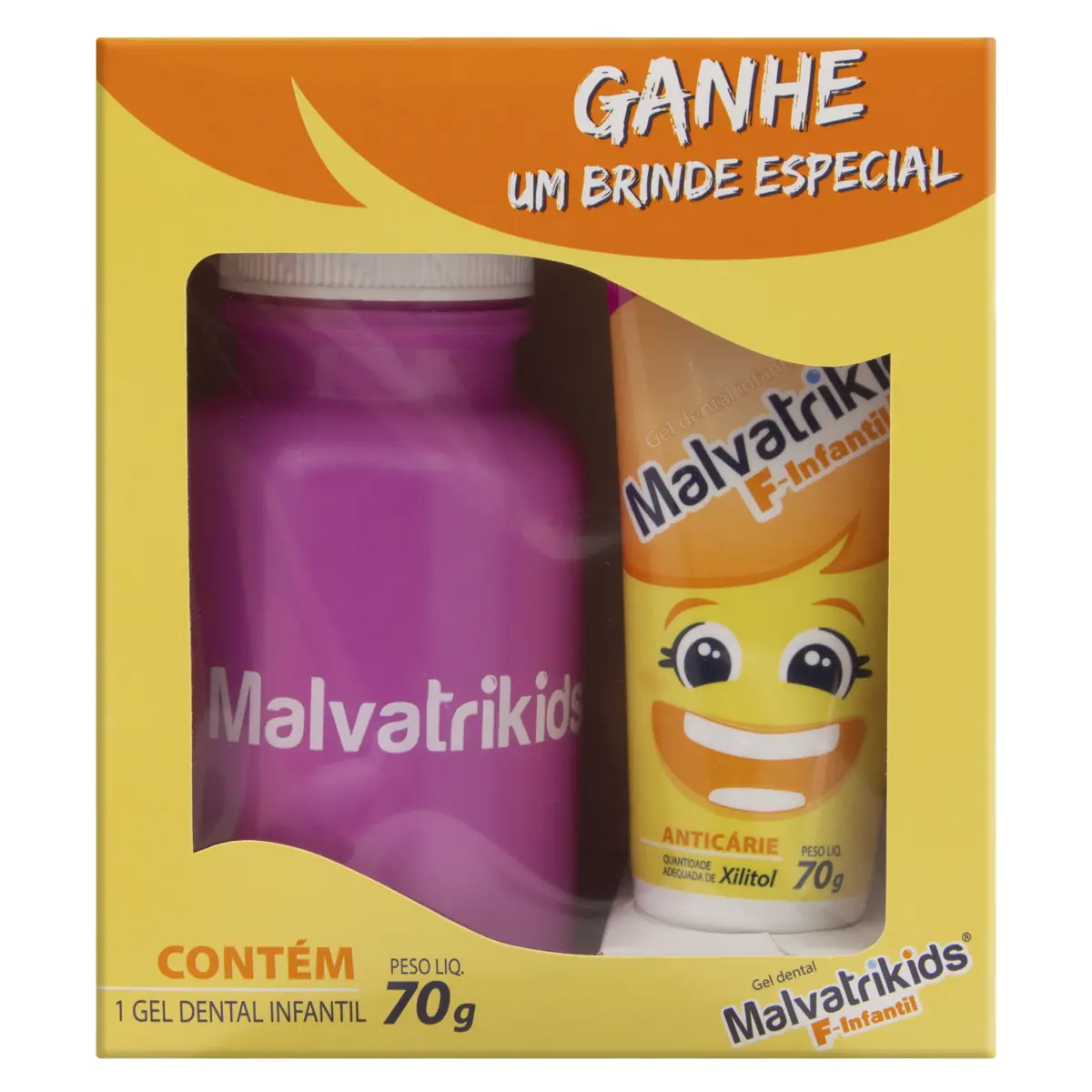 Kit Gel Dental Com Flúor Tutti Frutti Malvatrikids F Infantil 70g Grátis Brinde Especial