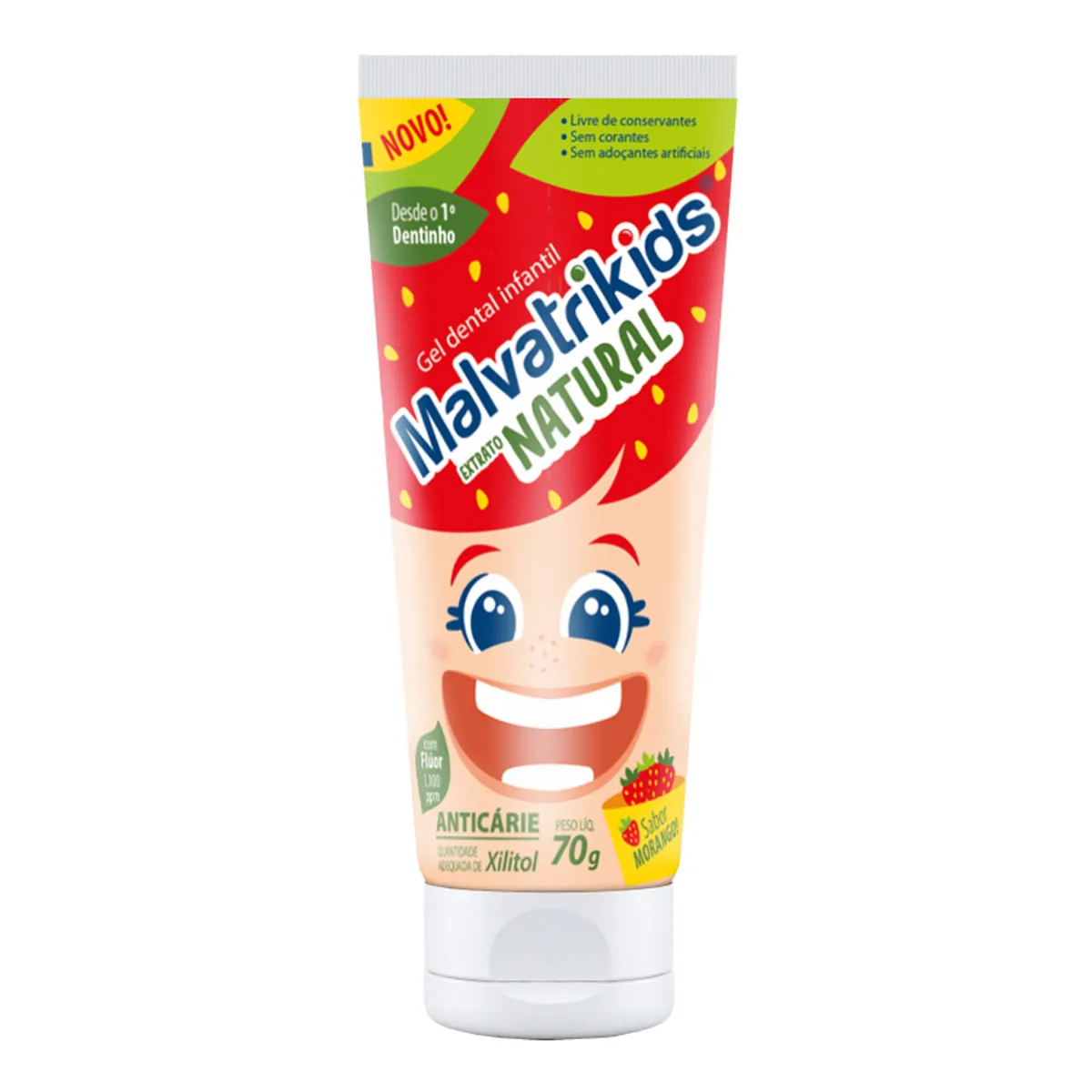 Gel Dental Infantil Com Flúor Morango Malvatrikids Bisnaga 70g