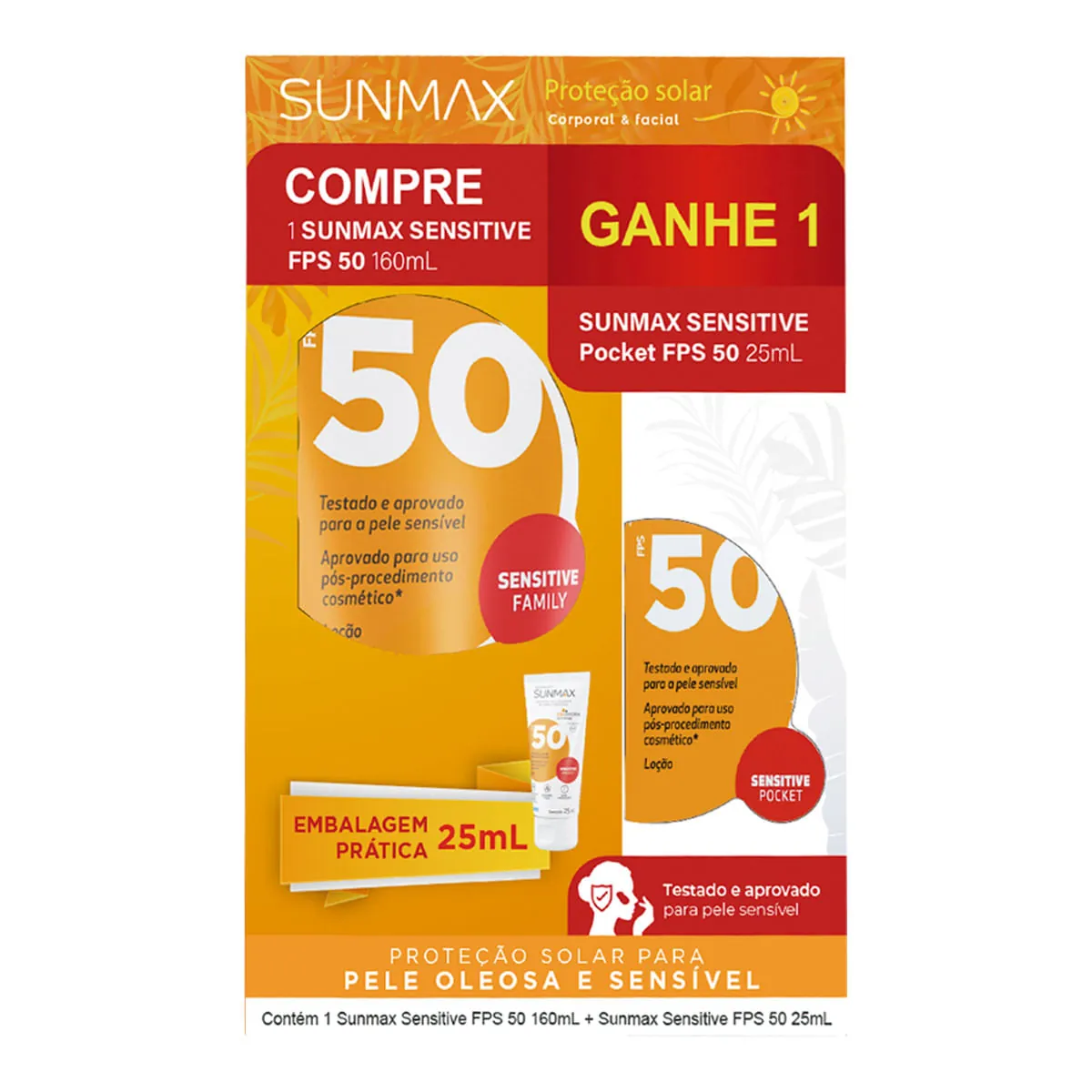 KIT SUNMAX PROTETOR SOLAR SENSITIVE FPS50 160ML + PROTETOR SOLAR SENSITIVE FPS50 25ML