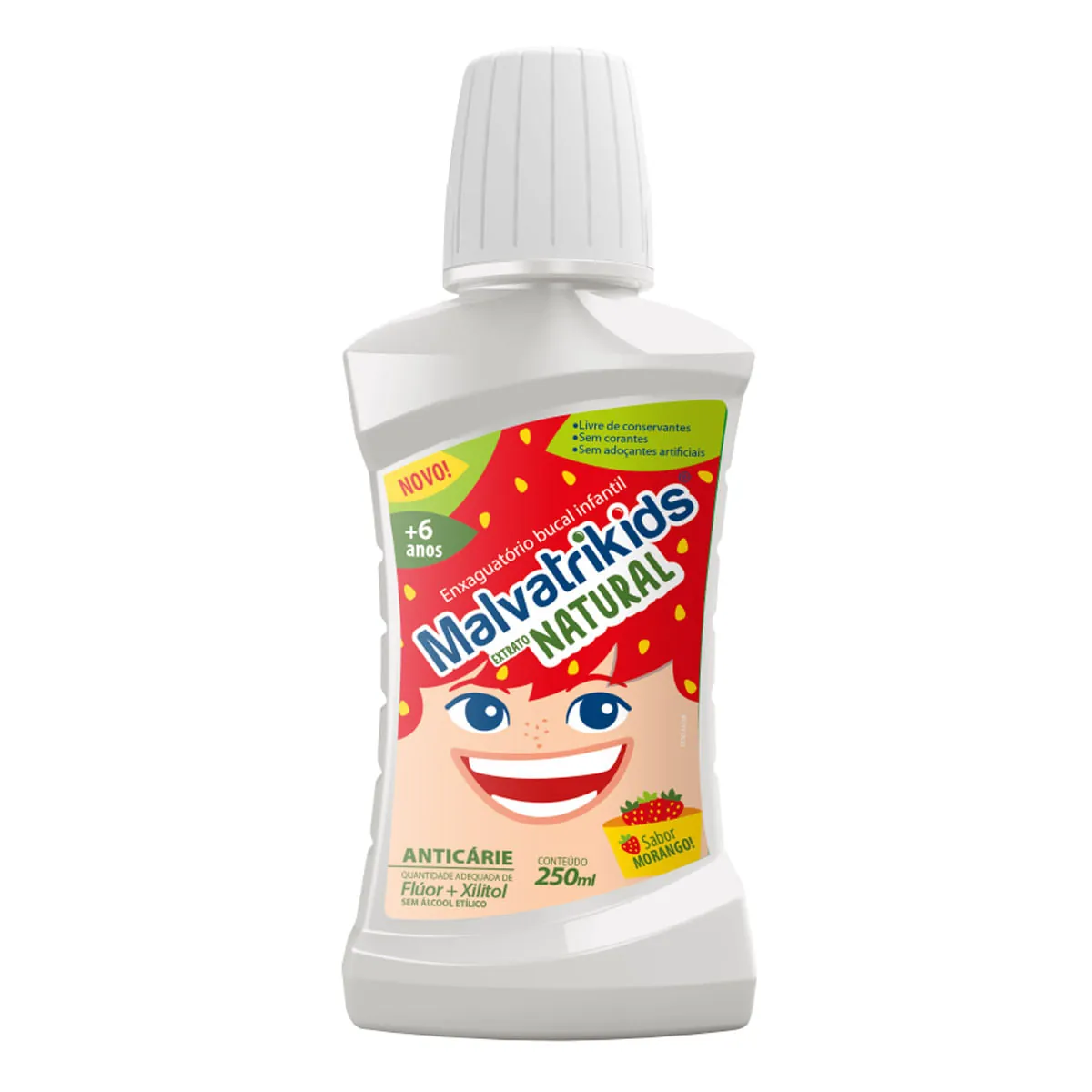Enxaguante Bucal Infantil Morango Malvatrikids Frasco 250ml