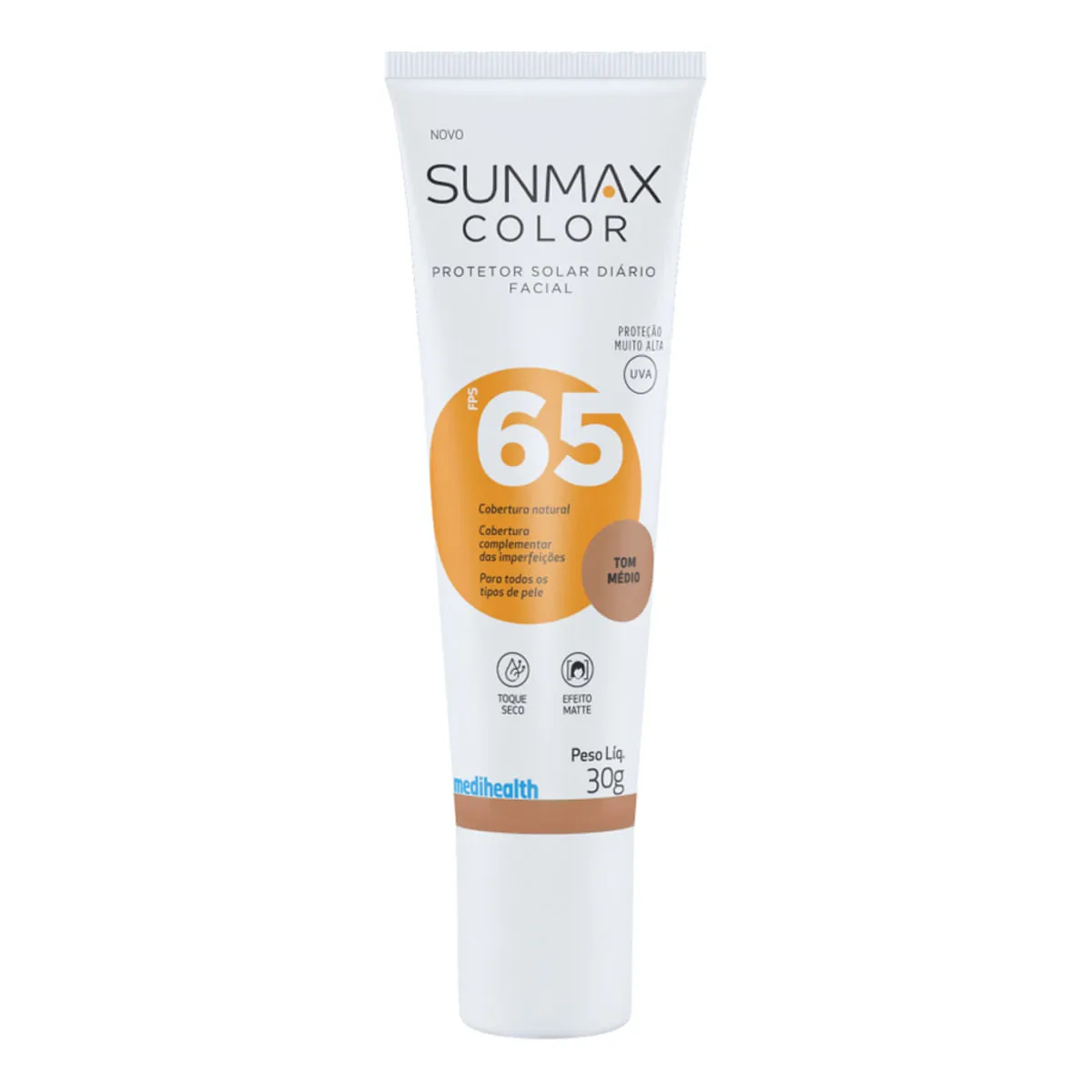Protetor Solar Facial Toque Seco Color Médio Fps 65 Sunmax Caixa 30g