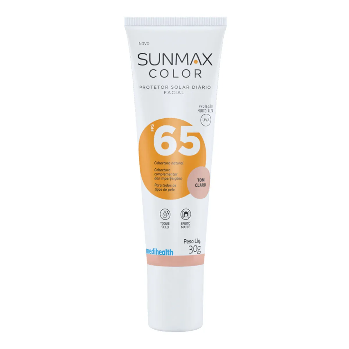 Protetor Solar Facial Toque Seco Color Claro Fps 65 Sunmax Caixa 30g