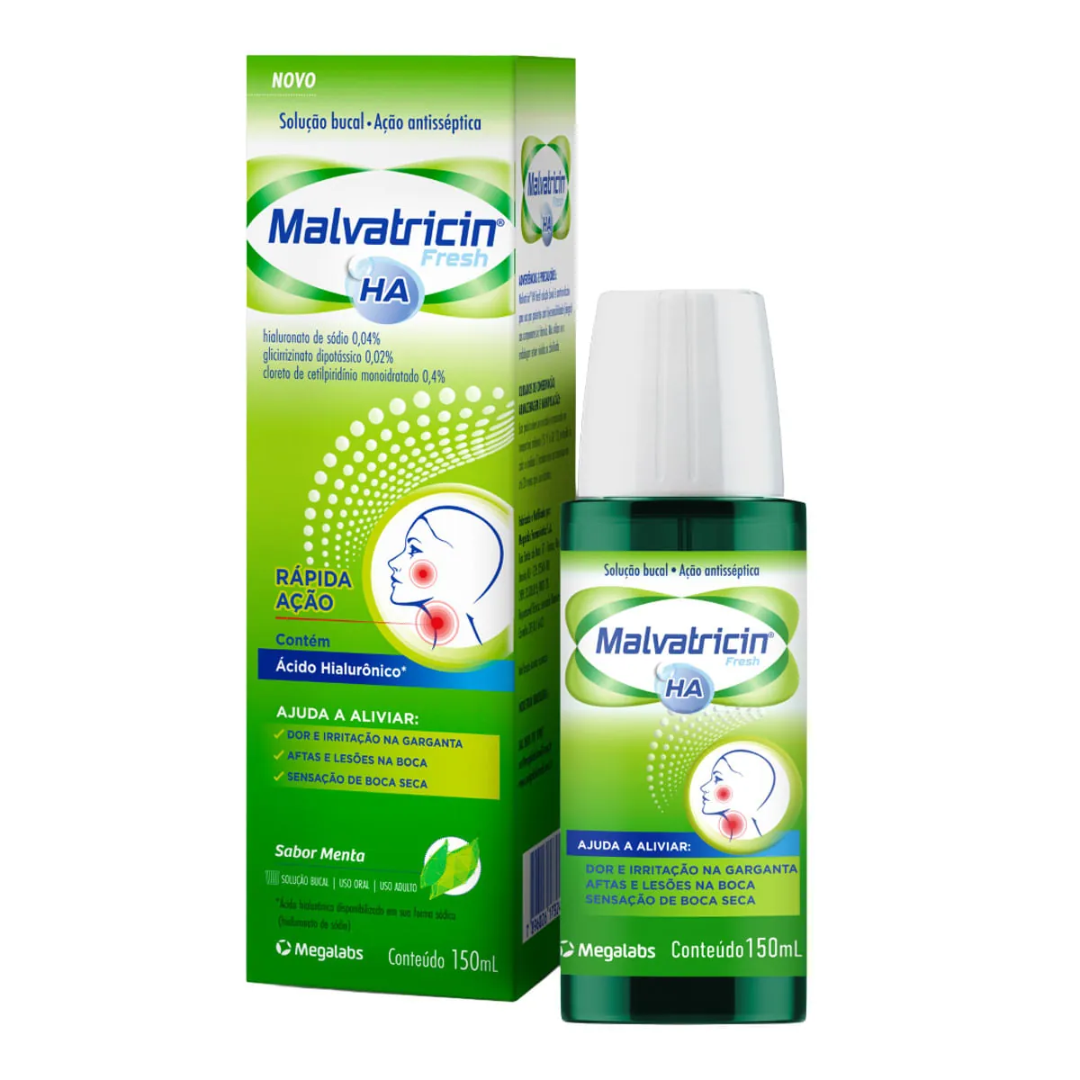 Antisséptico Bucal Malvatricin HA Menta 150ml Solução Bucal