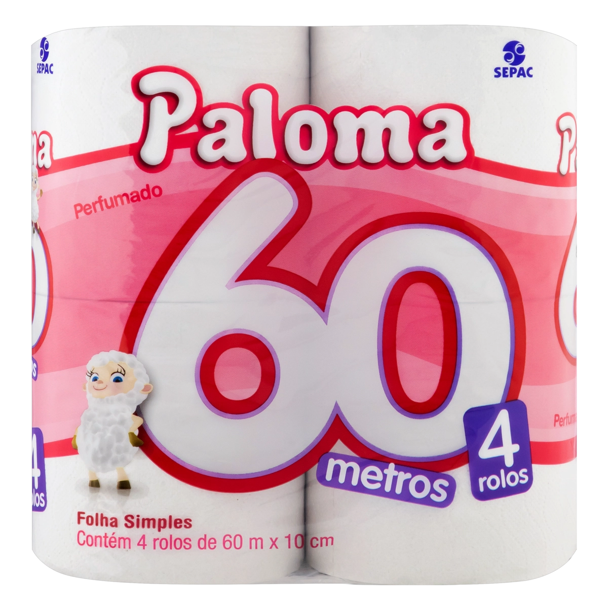 Papel Higiênico Folha Simples Perfumado Paloma 60m Pacote 4 Unidades
