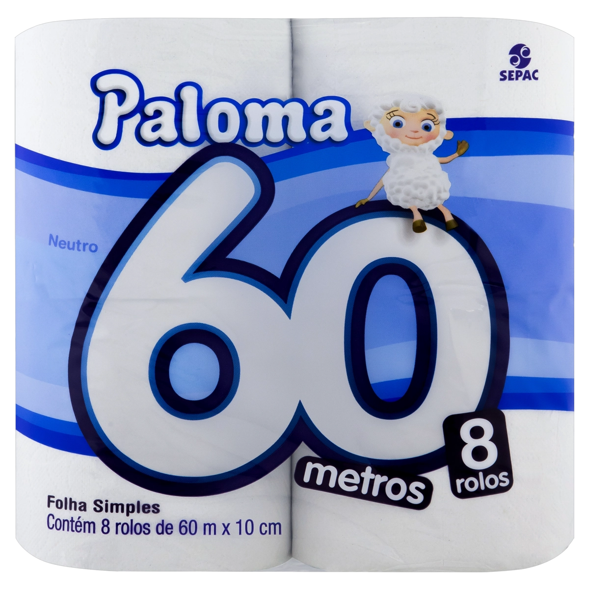 Papel Higiênico Folha Simples Neutro Paloma 60m Pacote 8 Unidades