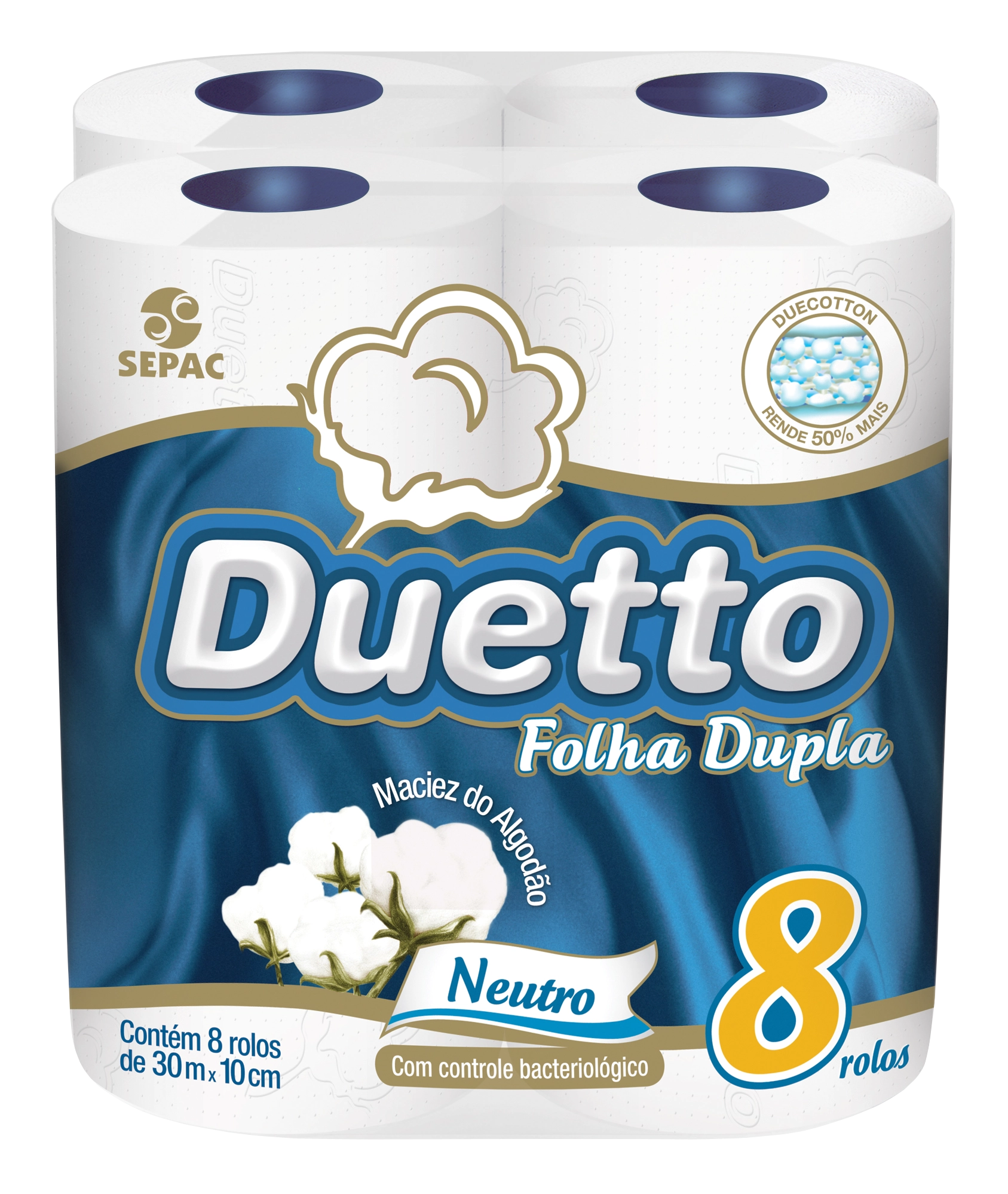 Papel Higiênico Folha Dupla Neutro Duetto 30m Pacote 8 Unidades