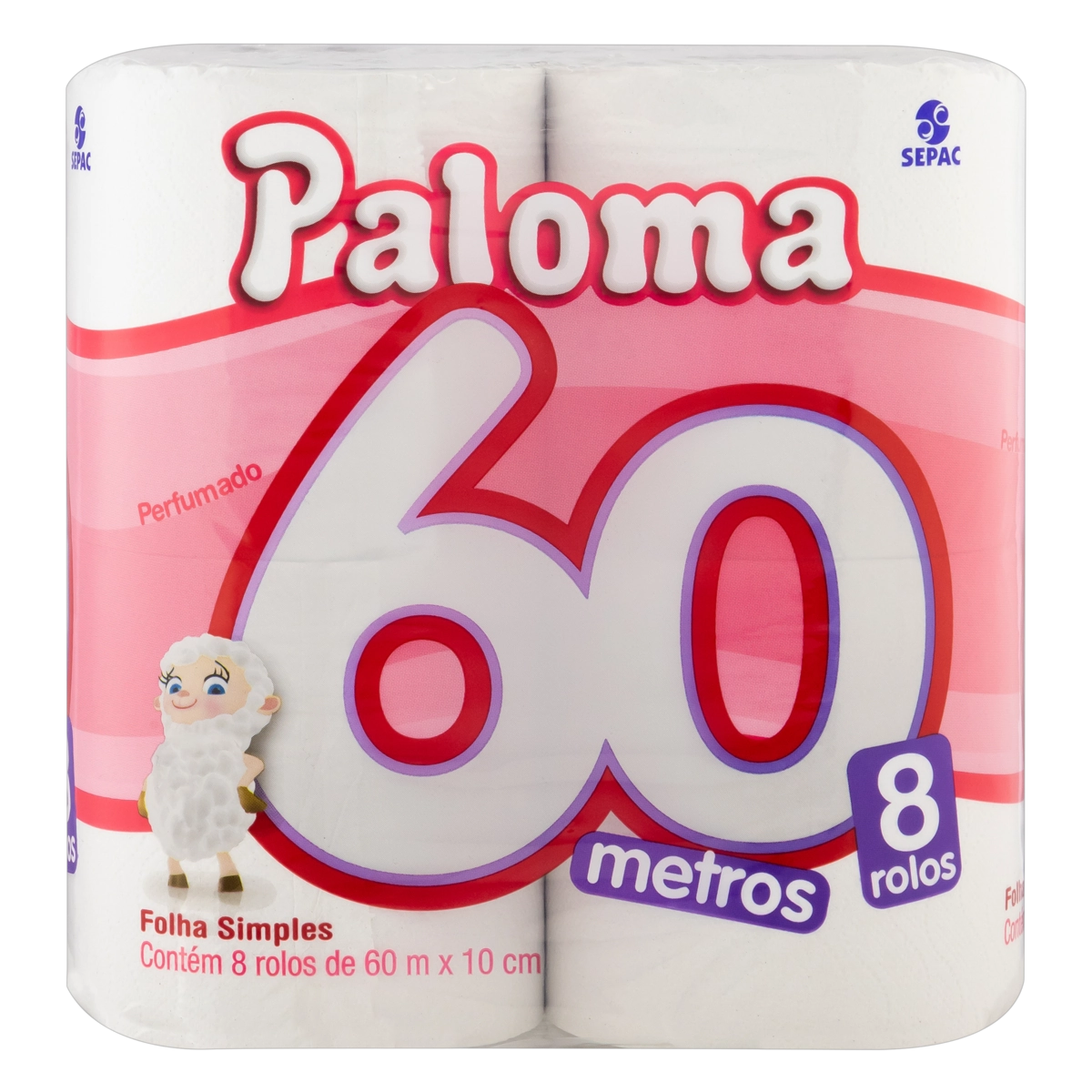 Papel Higiênico Folha Simples Perfumado Paloma 60m Pacote 8 Unidades