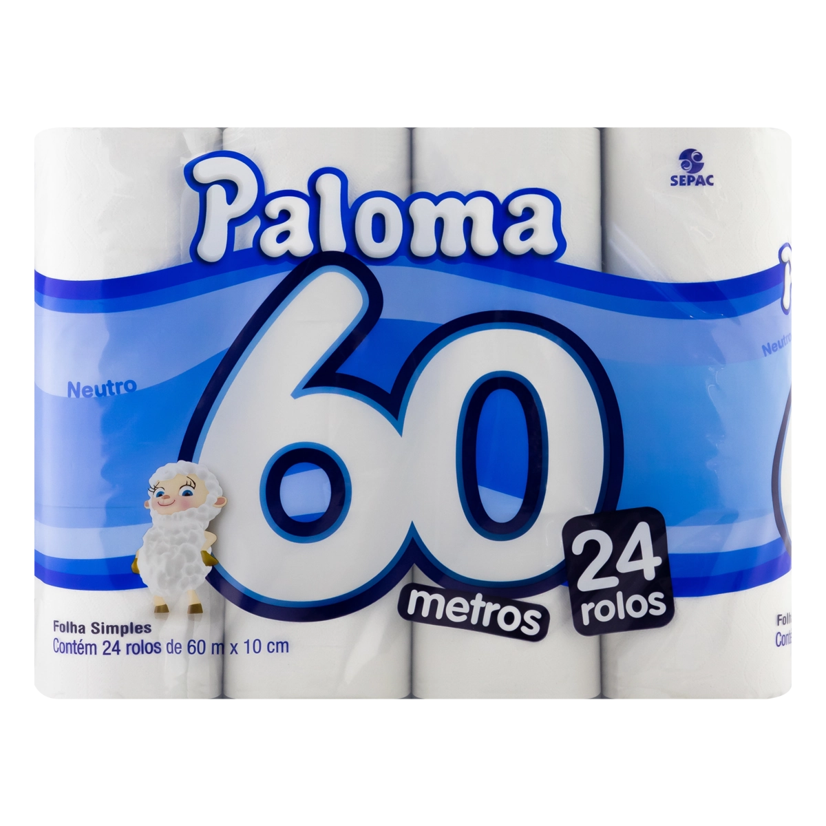 Papel Higiênico Folha Simples Neutro Paloma 60m Pacote 24 Unidades