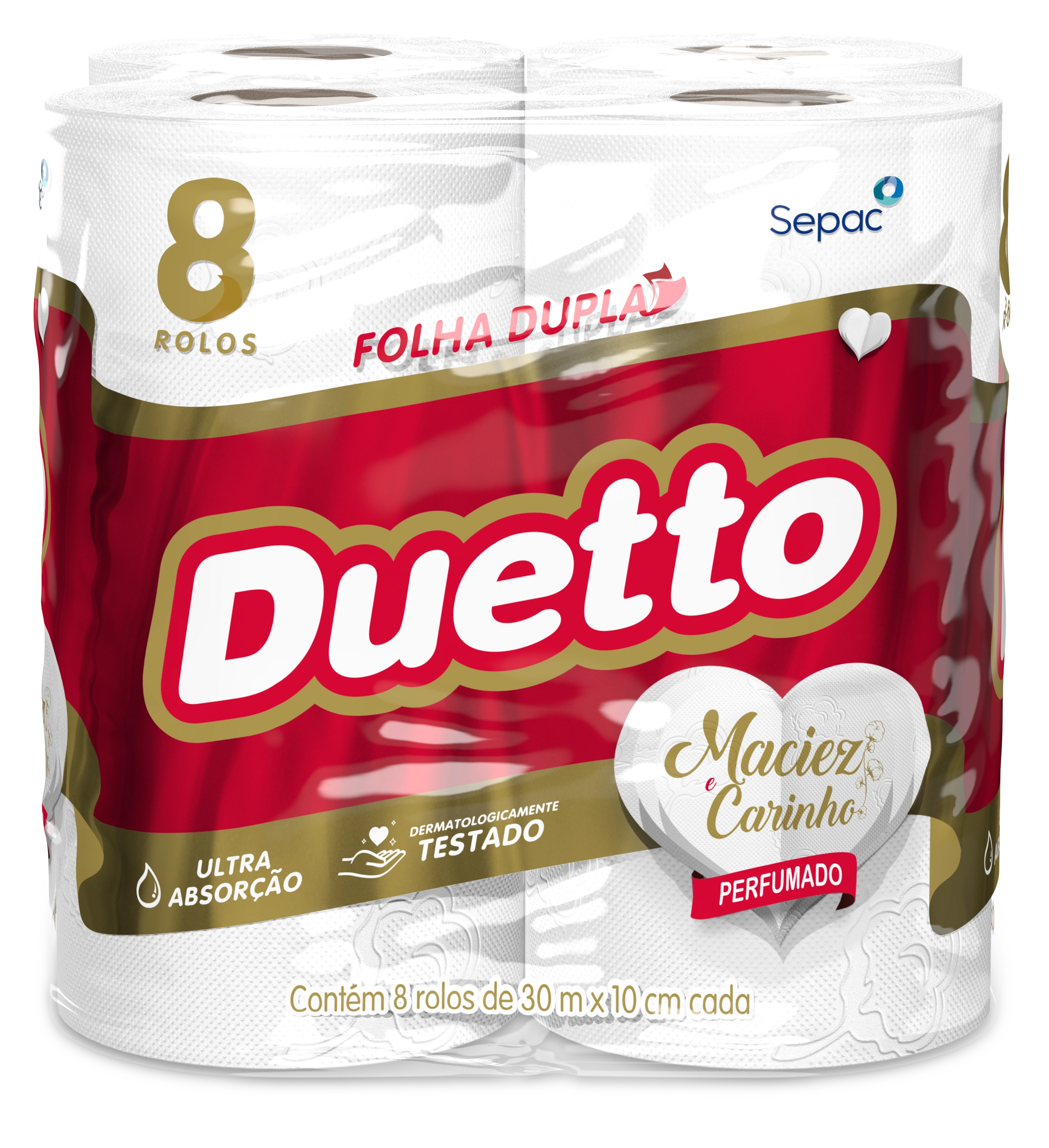 Papel Higiênico Folha Dupla Perfumado Duetto 30m Pacote 8 Unidades