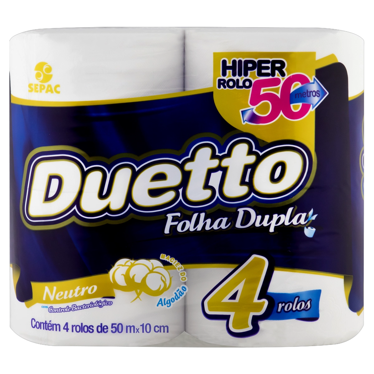 Papel Higiênico Folha Dupla Neutro Duetto 50m Pacote 4 Unidades