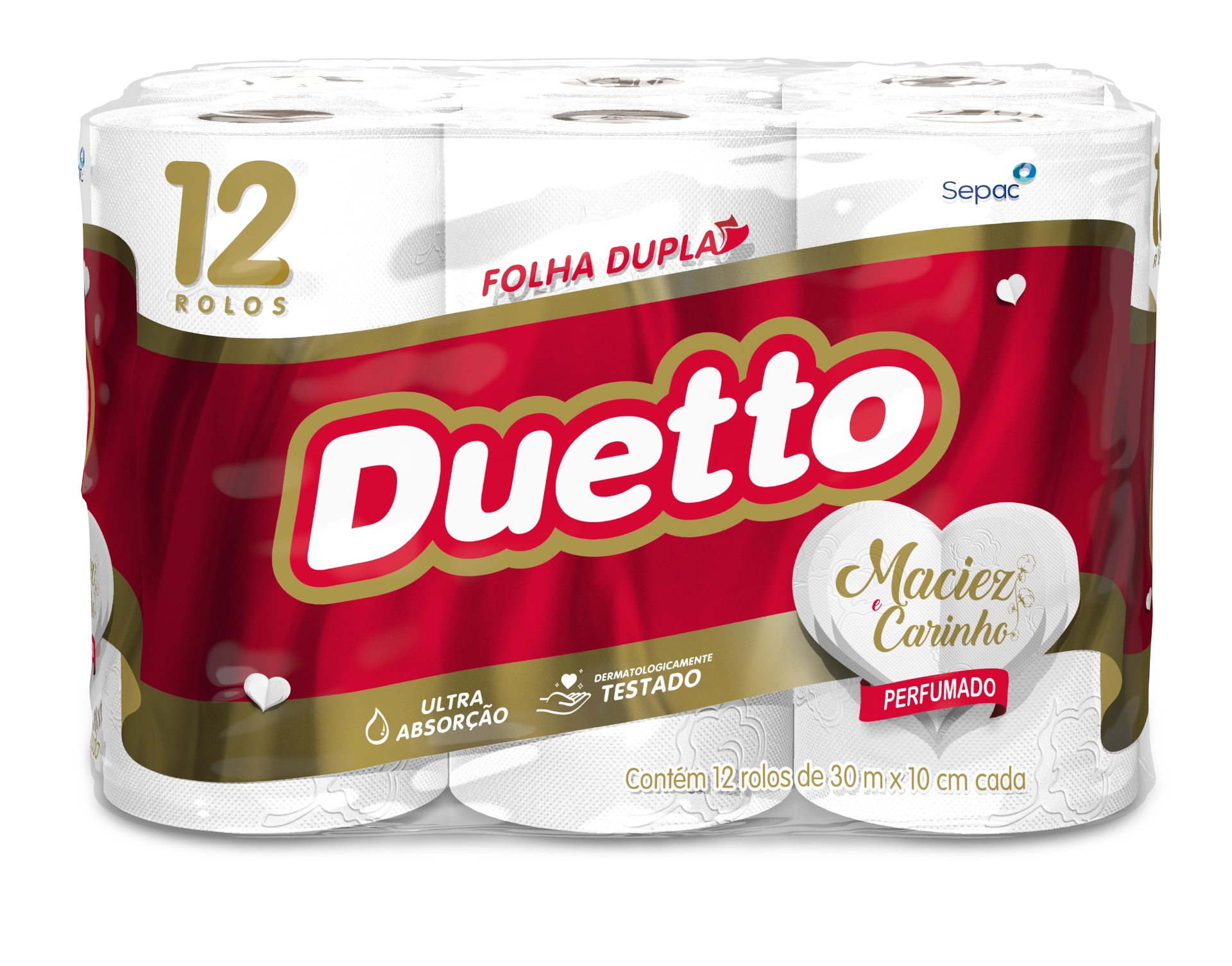 Papel Higiênico Folha Dupla Perfumado Duetto 30m Pacote 12 Unidades Leve Mais Pague Menos