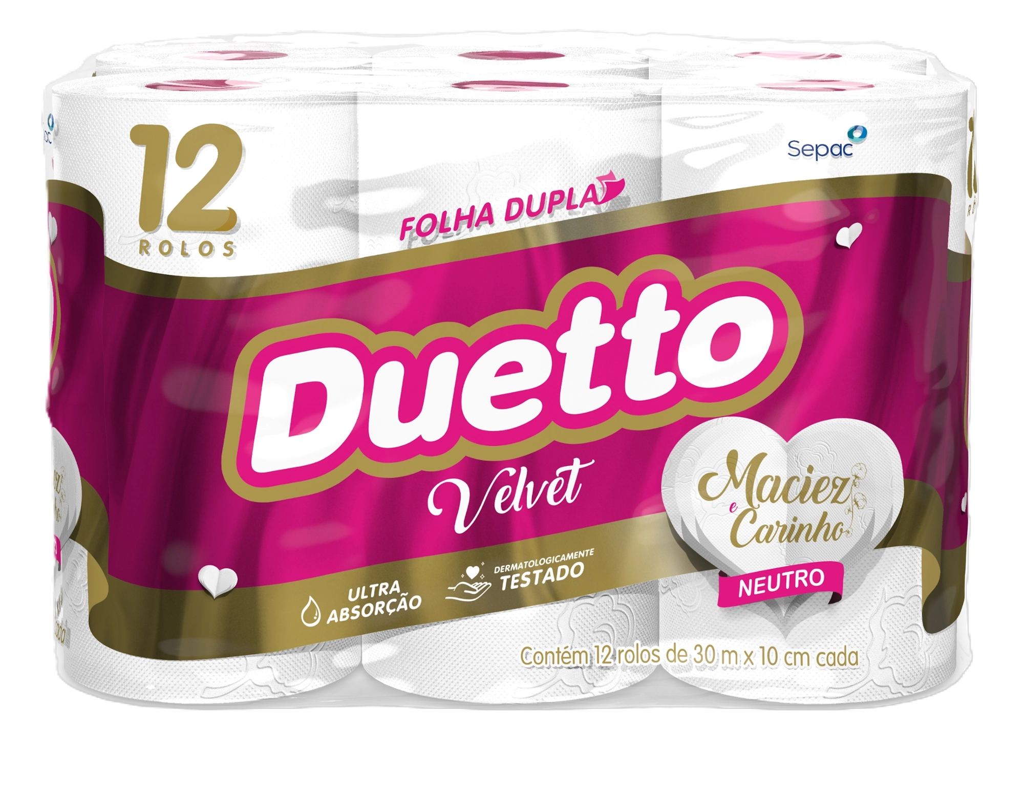 Papel Higiênico Folha Dupla Neutro Duetto Velvet 30m Pacote 12 Unidades Leve Mais Pague Menos