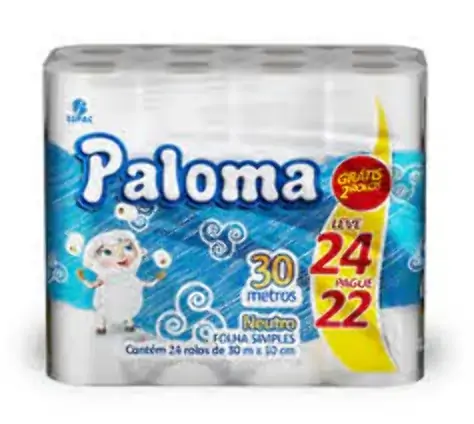 Papel Higiênico Folha Simples Neutro Paloma 30m Pacote Leve 24 Pague 22 Unidades