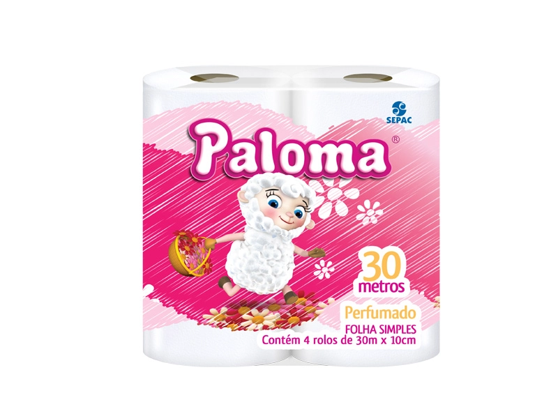 Papel Higiênico Folha Simples Perfumado Paloma 30m Pacote 4 Unidades