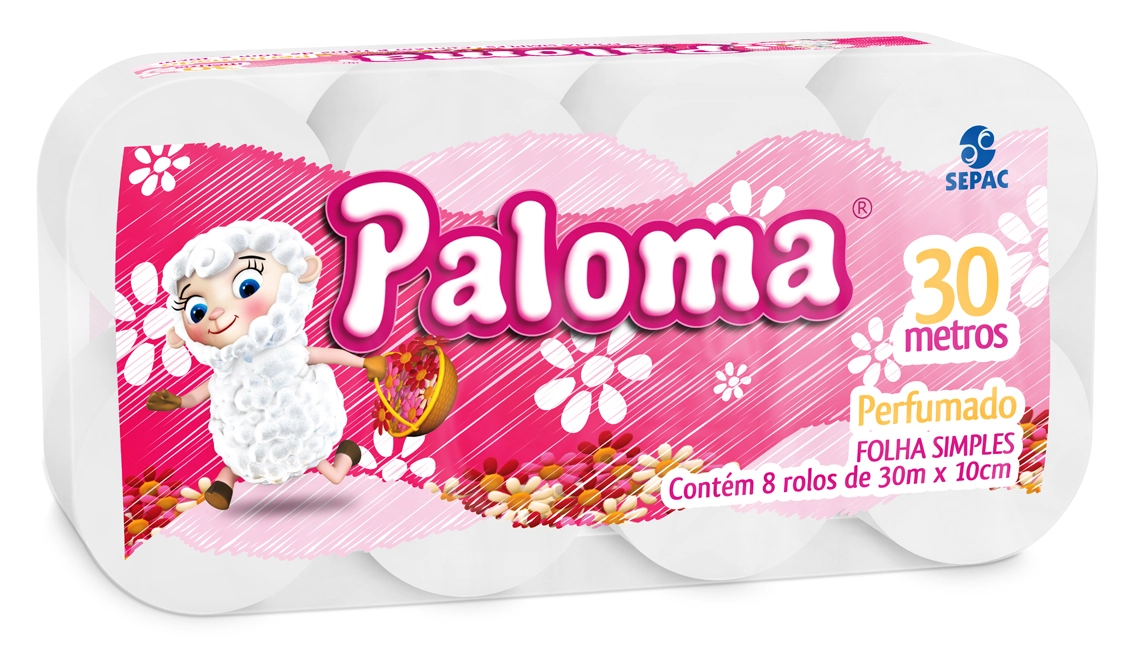 Papel Higiênico Folha Simples Perfumado Paloma 30m Pacote 8 Unidades
