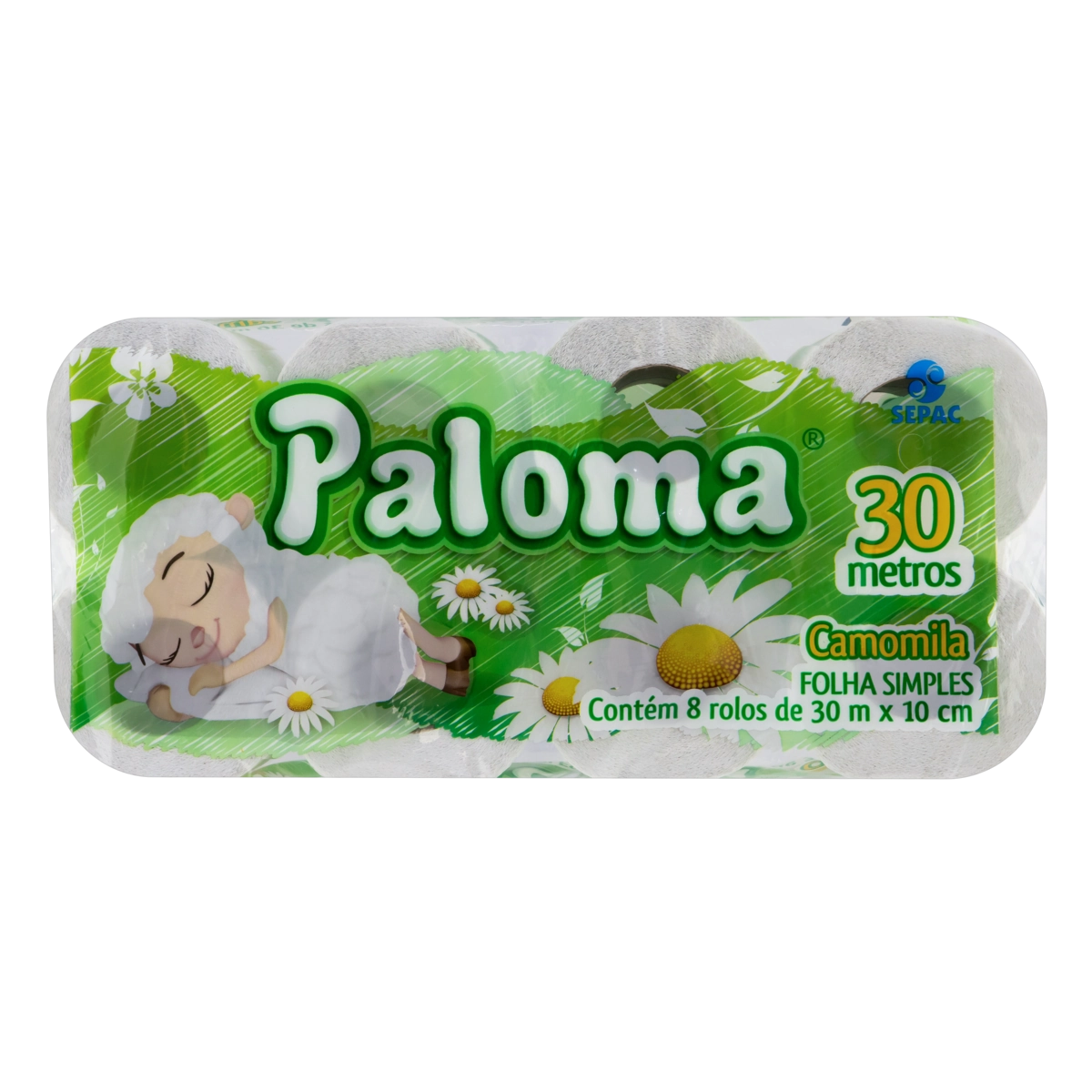 Papel Higiênico Folha Simples Camomila Paloma 30m Pacote 8 Unidades