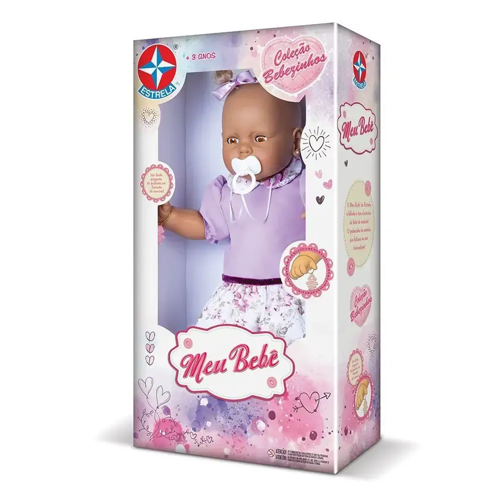 Boneca Meu Bebe Negro Vestido Lilas Ref.1001003000059