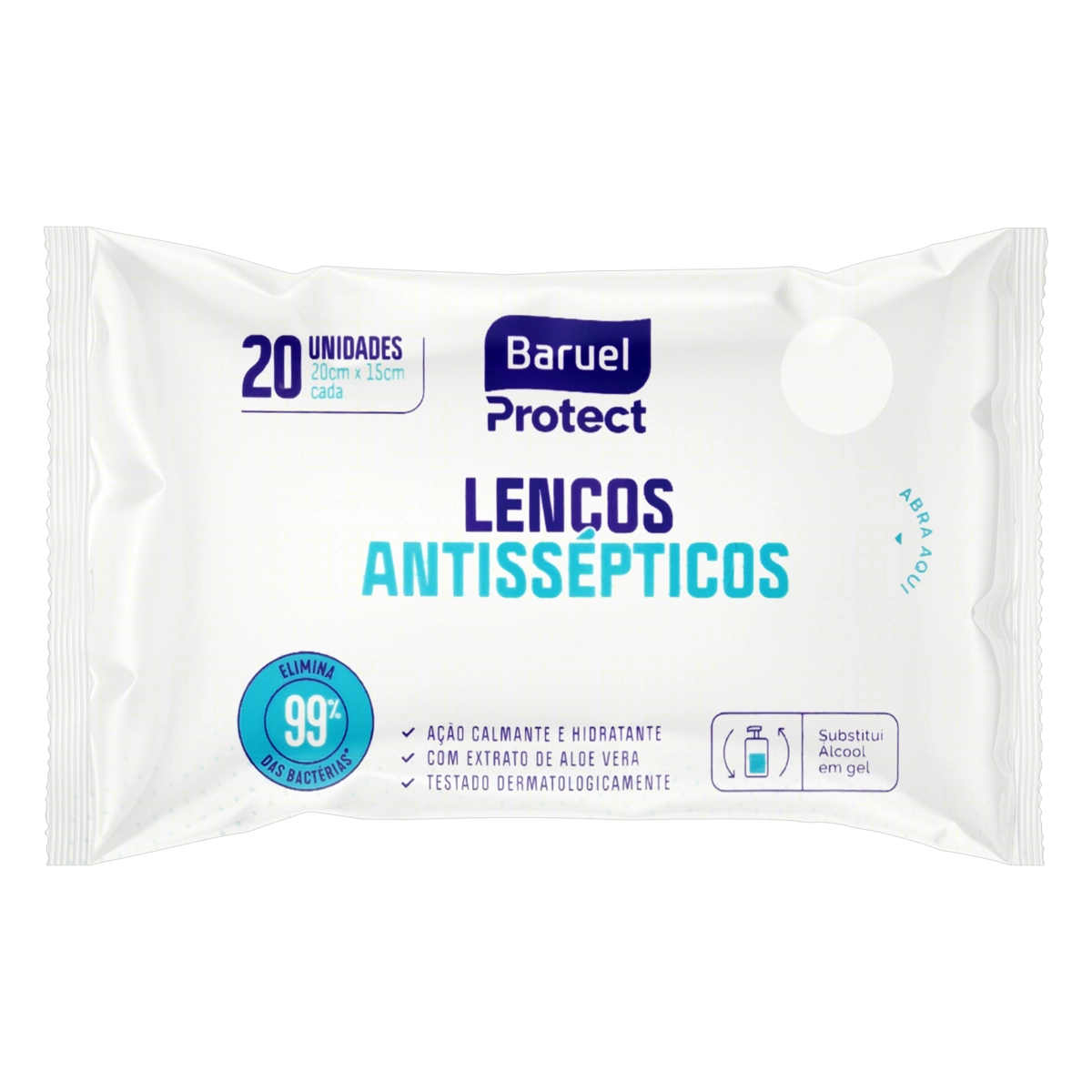 Lenço Umedecido Antisséptico Baruel Protect Pacote 20 Unidades