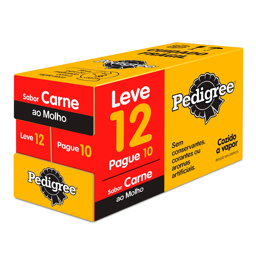 Pack Alimento Para Cães Adultos Raças Pequenas Carne Ao Molho Pedigree Caixa 1,2kg Leve 12 Pague 10