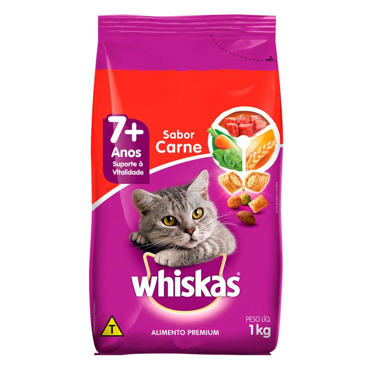 Ração Whiskas Carne para Gatos Adultos Senior 7+ Anos 1kg