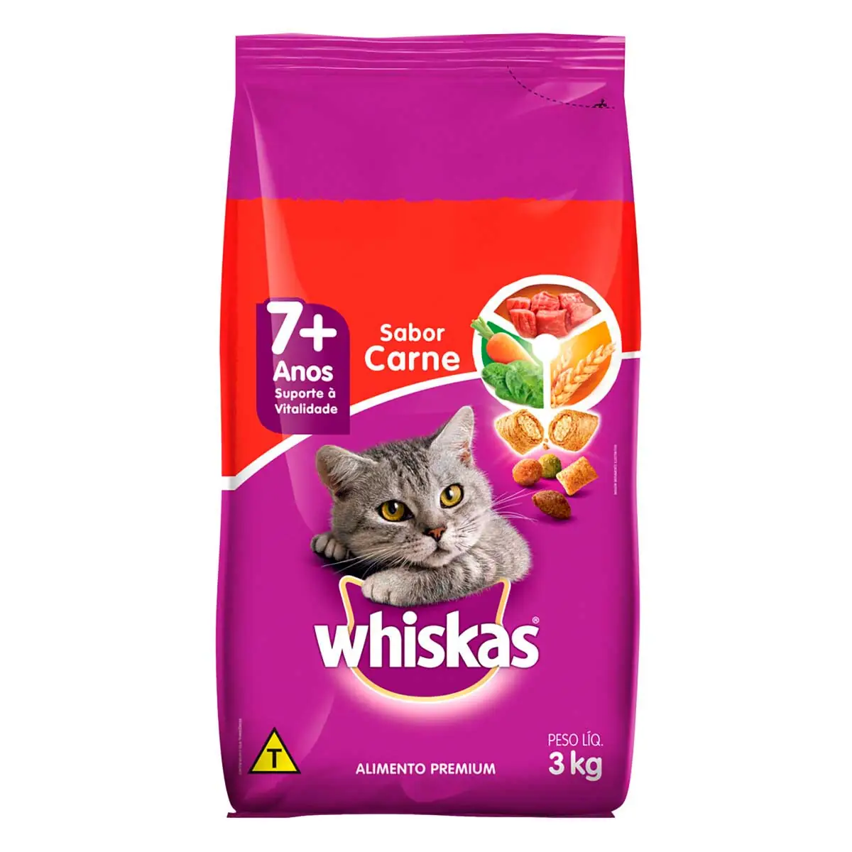 Alimento Para Gatos Adultos 7 Carne Whiskas Pacote 3kg