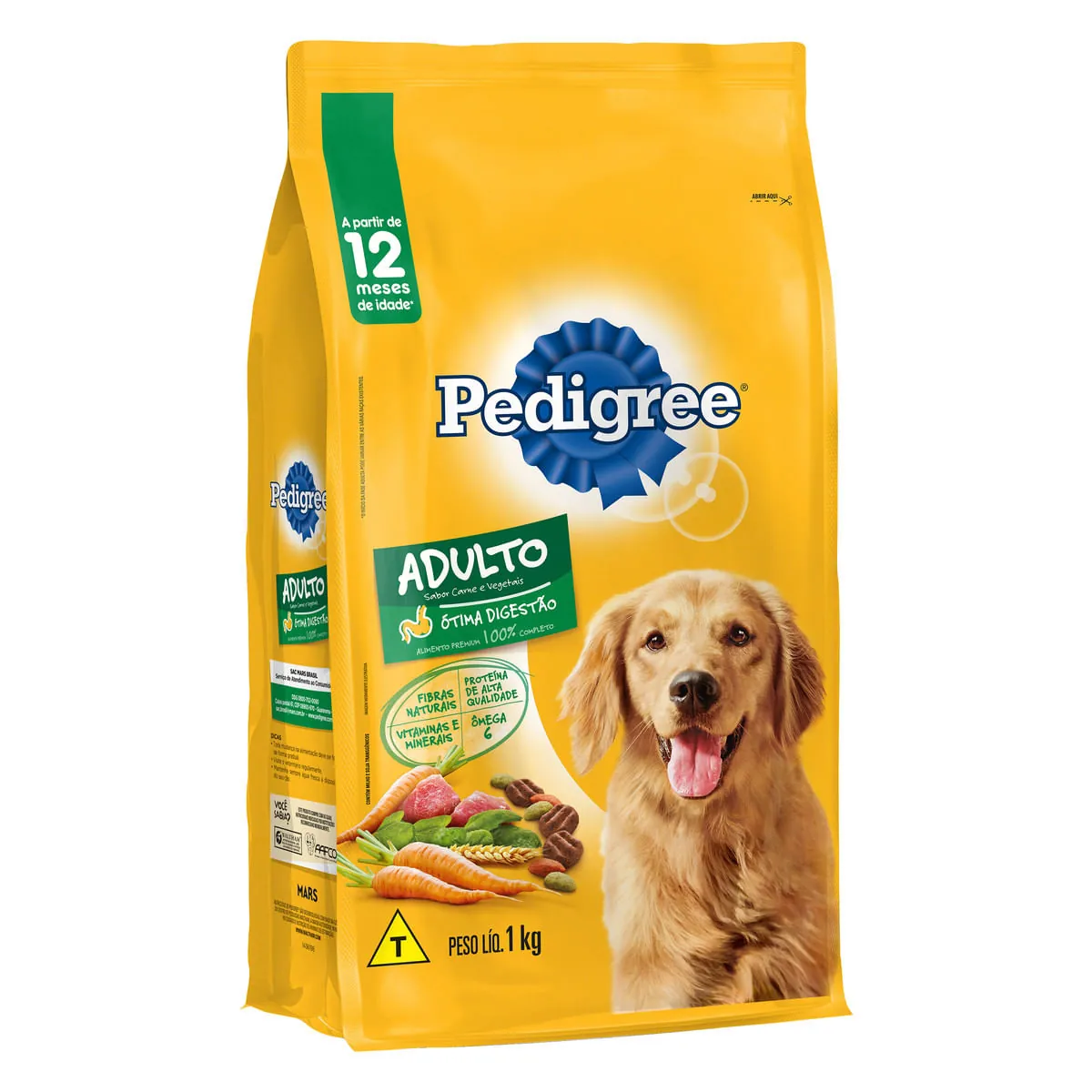 Ração Pedigree Carne e Vegetais Para Cães Adultos Raças Médias e Grandes 1kg