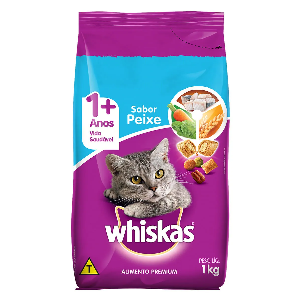 Alimento para Gatos Adultos 1+ Peixe Whiskas Pacote 1kg
