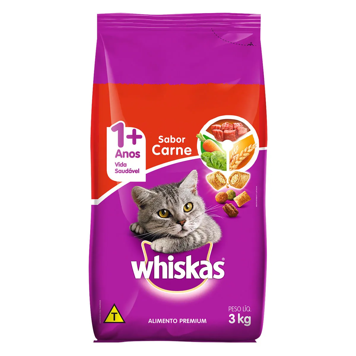 Ração para Gatos Sabor Carne com Delícias Crocantes WHISKAS 3kg