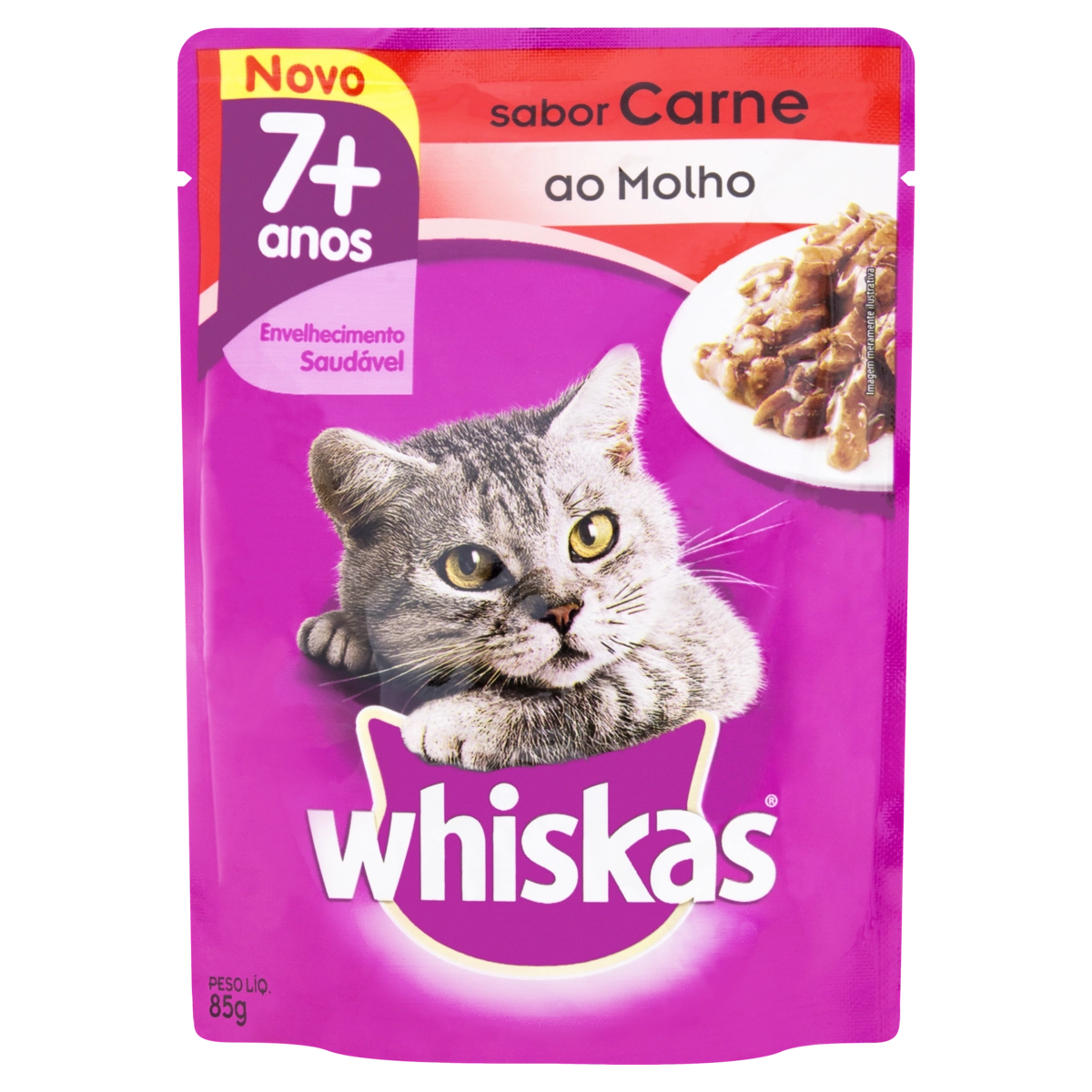 Alimento Para Gatos Adultos 7 Carne Ao Molho Whiskas Sachê 85g