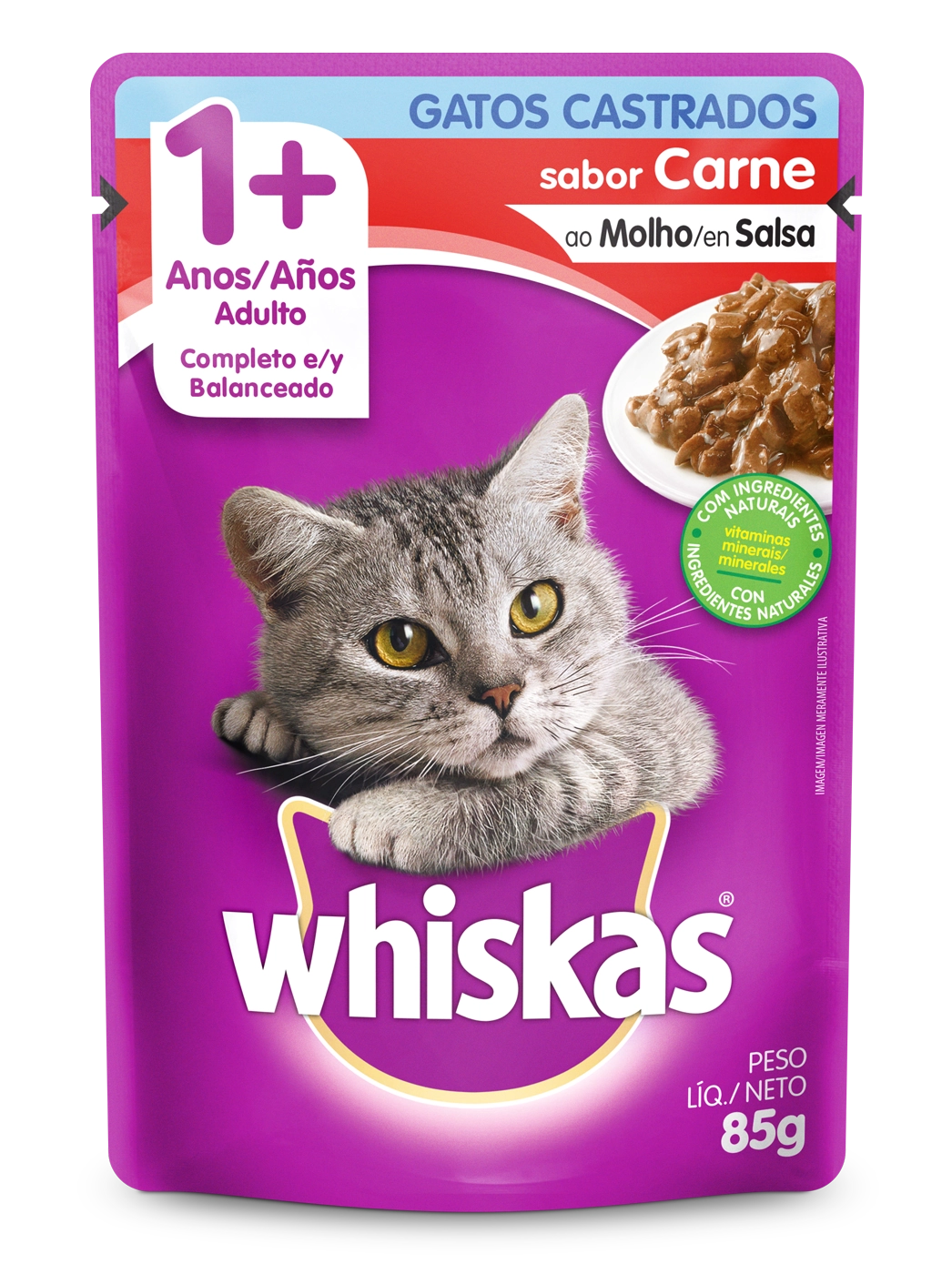 Lim. Gatos Whiskas Sache Carne 85g Gatos Castrados