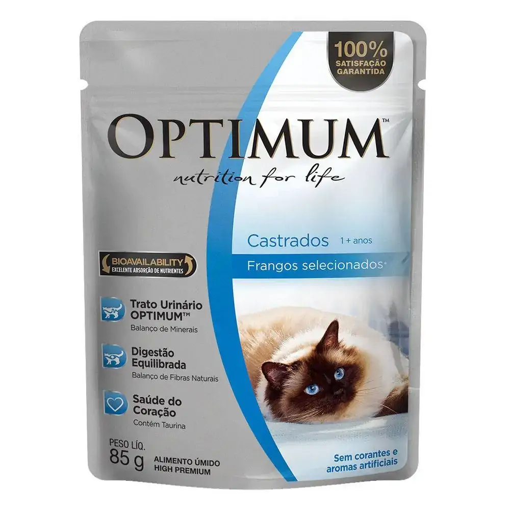 Ração úmida Optimum Sachê Para Gatos Castrados Sabor Frango 85g