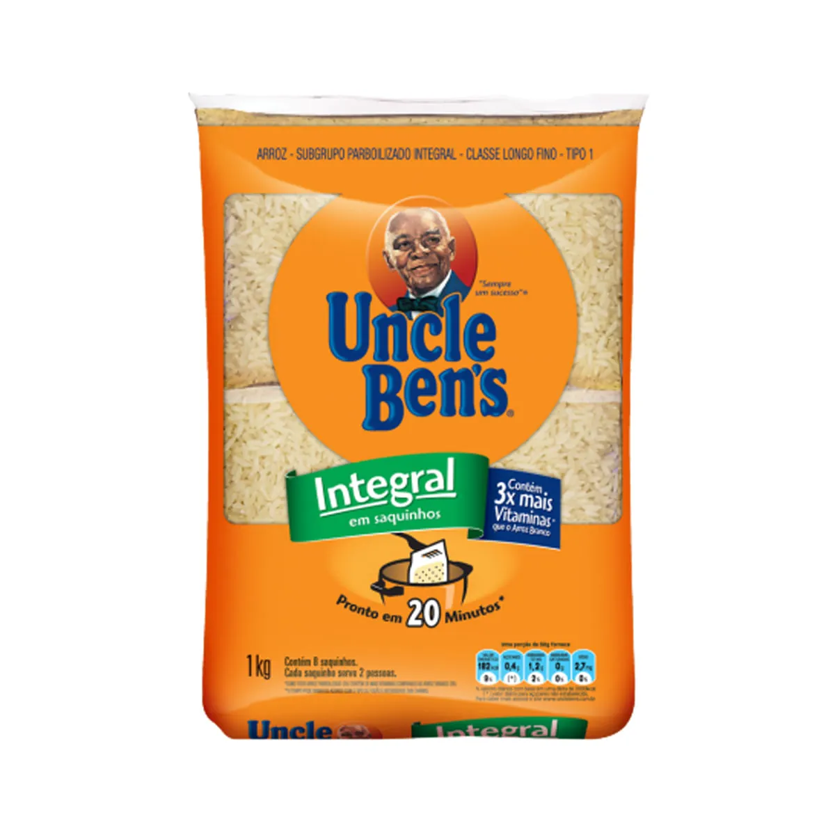 Arroz Parboilizado Tipo 1 Integral Uncle Bens Pacote 1kg 8 Unidades