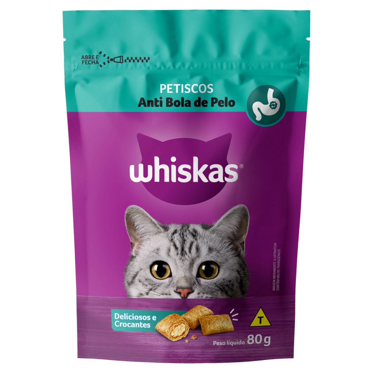 Petisco para Gatos Whiskas Antibola de Pelo Pouch 80g