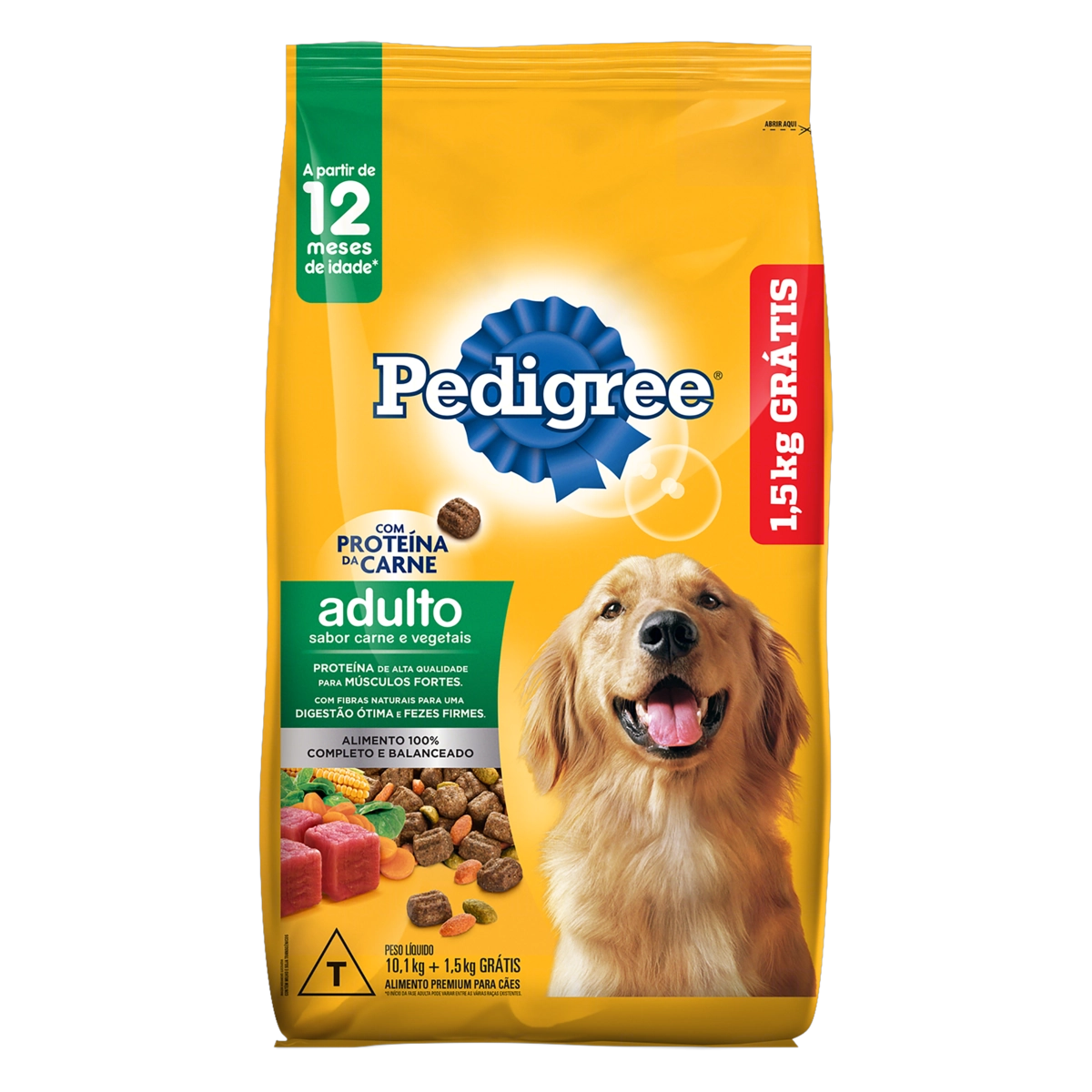 Ração Pedigree Para Cães Adultos 12+ Carne e Vegetais 11,6kg Grátis 1,5kg